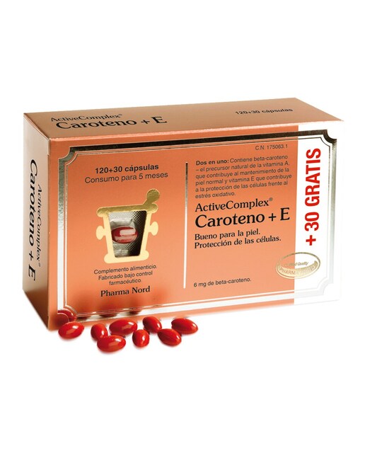 150 Cápsulas para la piel ActiveComplex Caroteno + E Pharma Nord