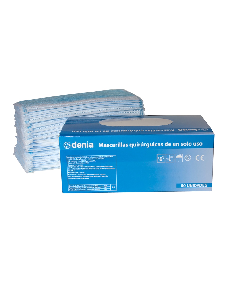 Imagen 2 de Mascarilla Quirúrgica desechable 3 capas Denia (50 unid)