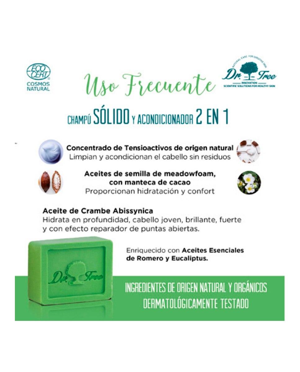 Champú Sólido Natural Uso Frecuente Cuero Cabelludo Sensible Dr. Tree 4