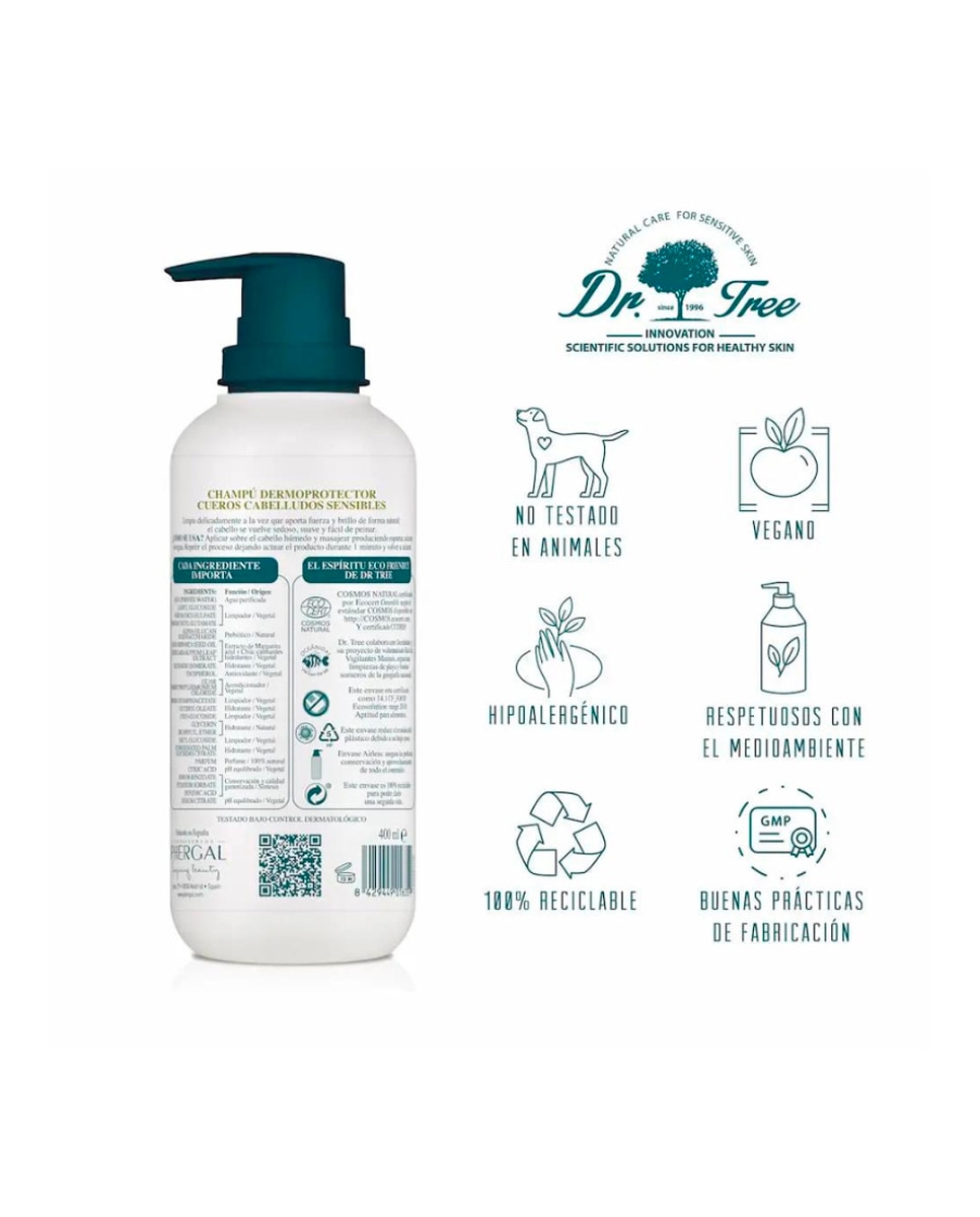 Champú Dermoprotector Natural Cuero Cabelludo Sensible Dr. Tree - 400 ml 3