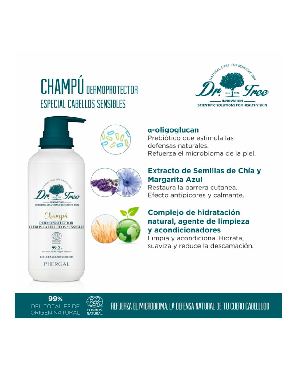 Champú Dermoprotector Natural Cuero Cabelludo Sensible Dr. Tree - 400 ml 6