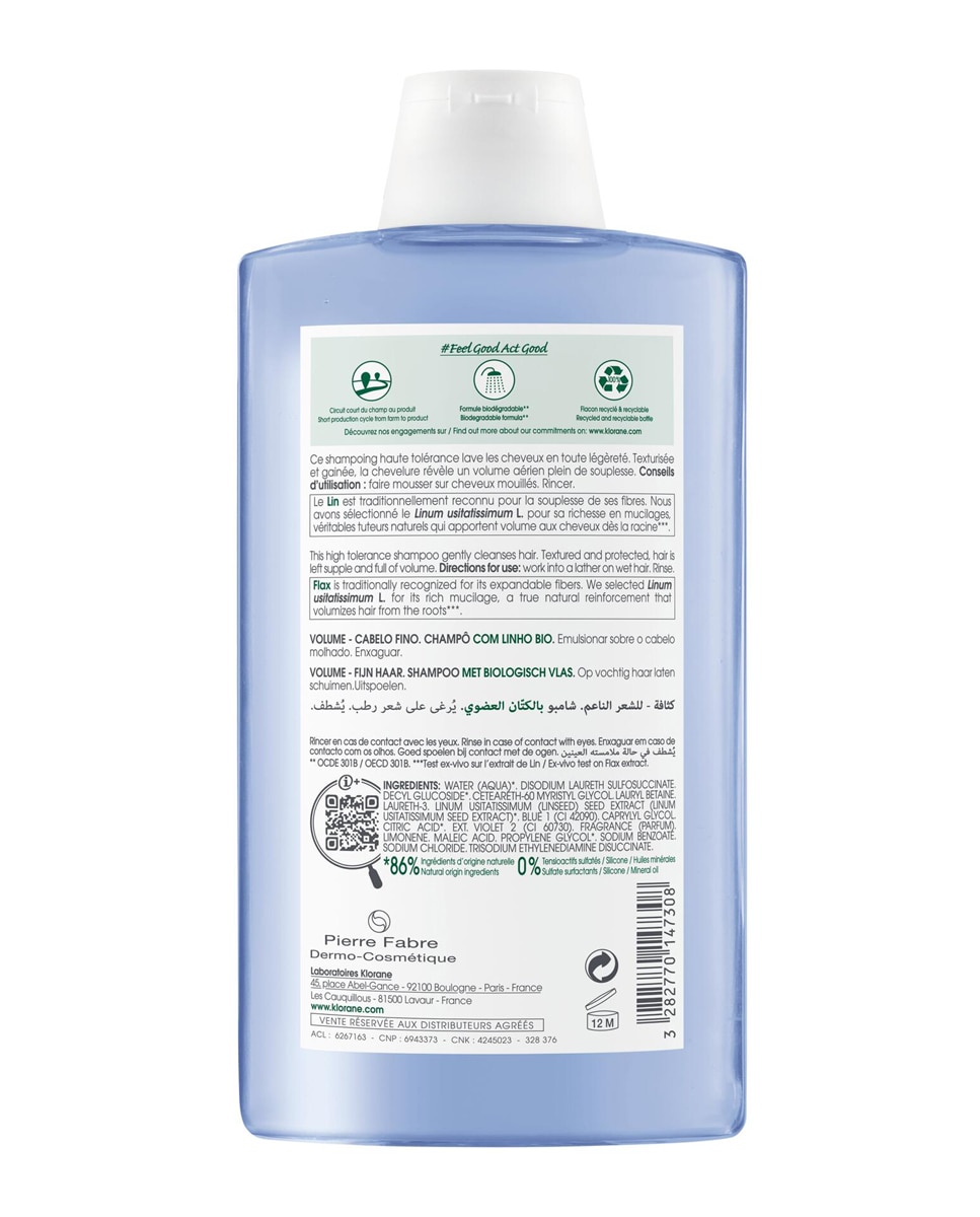 Champú Al Lino Bio 400 ml Klorane - 400 ml 2