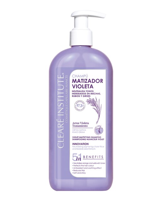 Imagen 0 de Champú Matizador Violeta Para Cabello Rubio, Con Mechas Y Grises 400 ml Clearé Institute