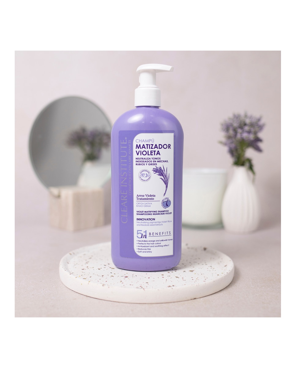 Champú Matizador Violeta Para Cabello Rubio, Con Mechas Y Grises Clearé Institute - 400 ml 4