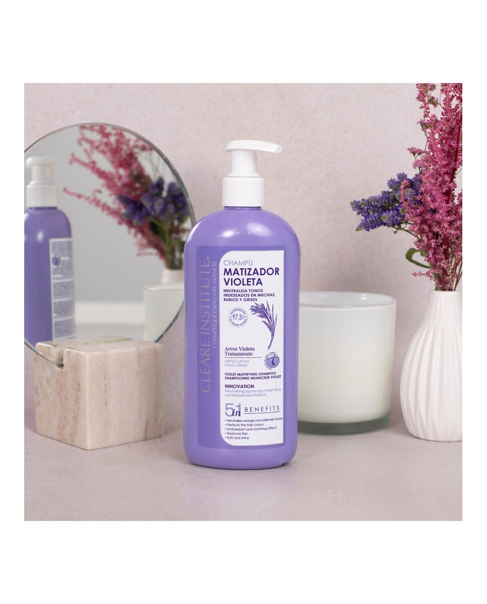 Champú Matizador Violeta Para Cabello Rubio, Con Mechas Y Grises Clearé Institute - 400 ml 5