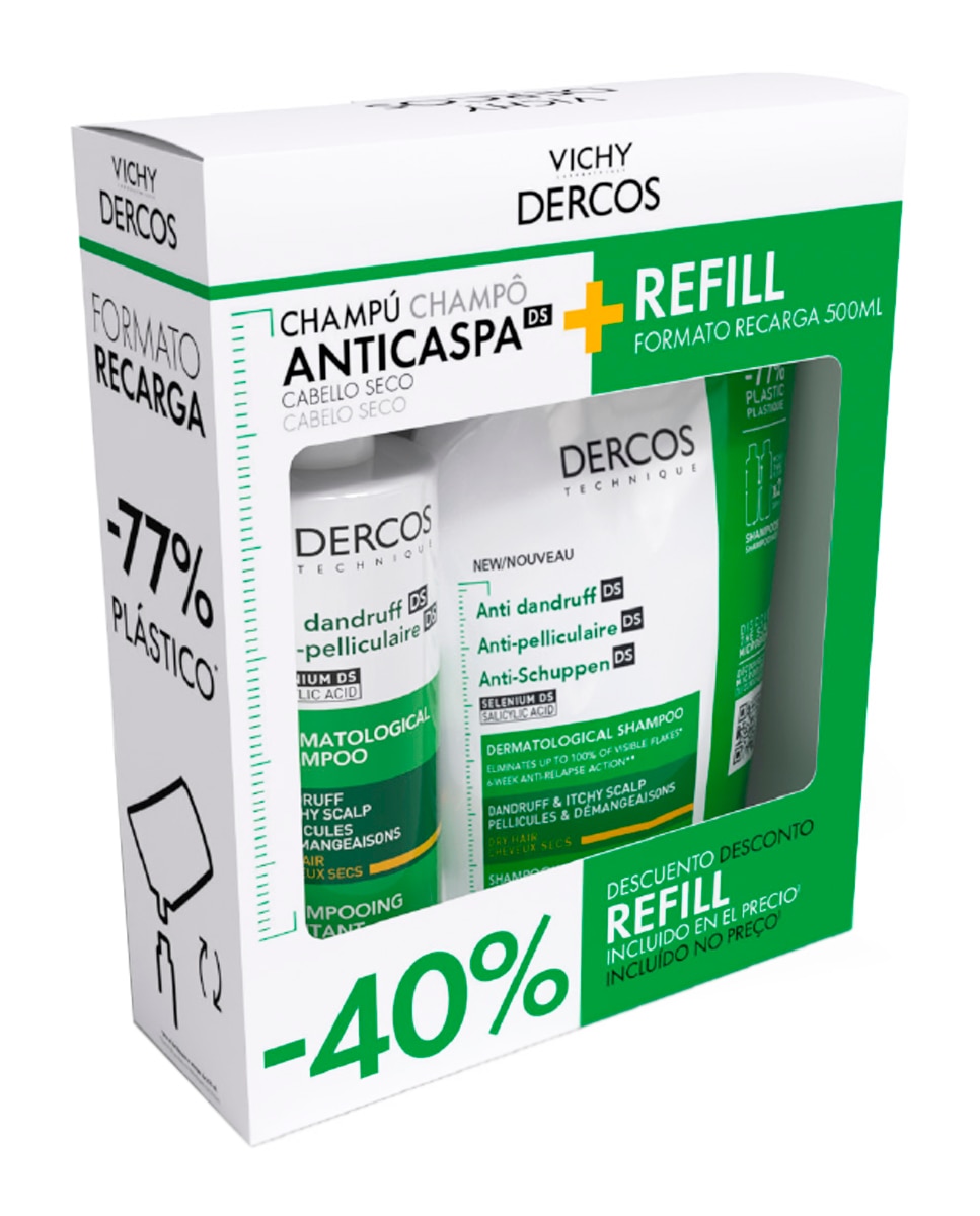 Vichy - Pack Duplo Champú Dercos Caspa Seca con Refill Vichy.