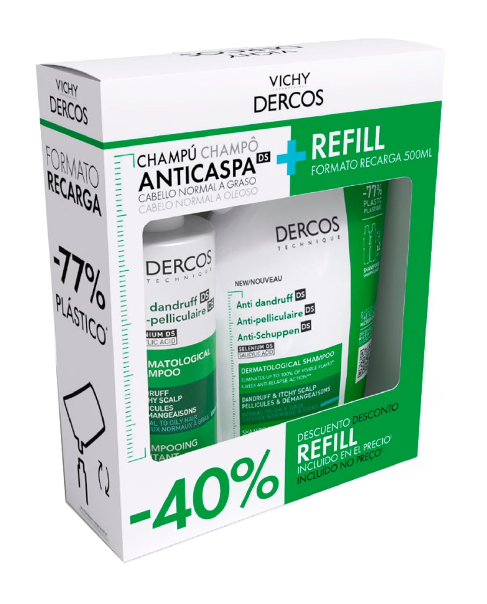 Vichy - Pack Duplo Champú Dercos Caspa Grasa con Refill Vichy.