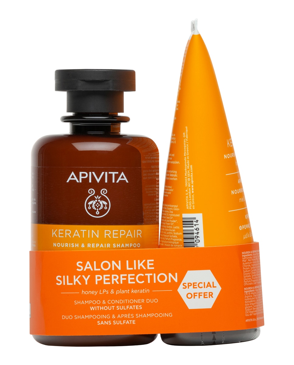 Apivita - Pack Champú Keratin Repair Nutritivo Y Reparador Para Cabello Seco Y Dañado Apivita.