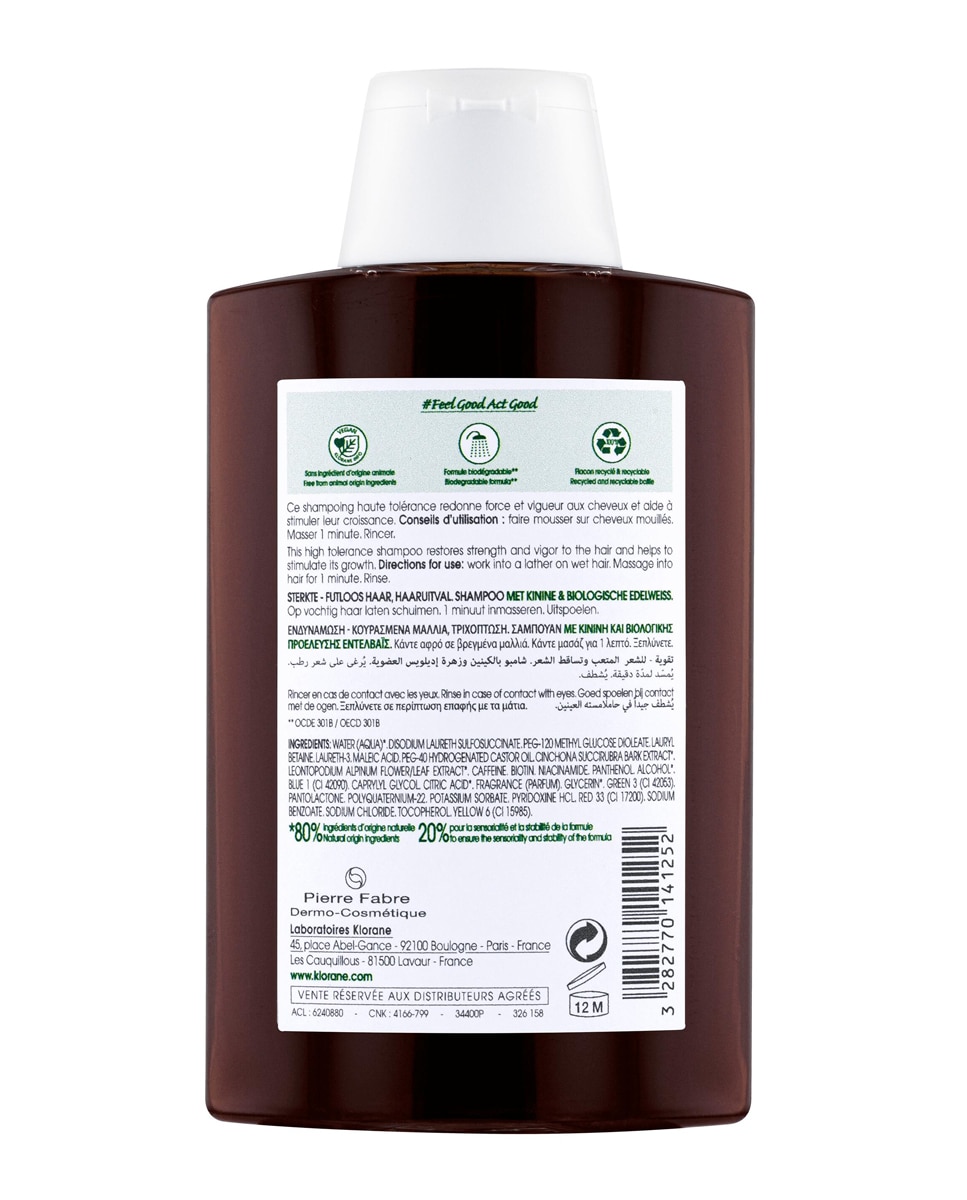 Champú A La Quinina Y Edelweis Bio 200 ml Klorane 2