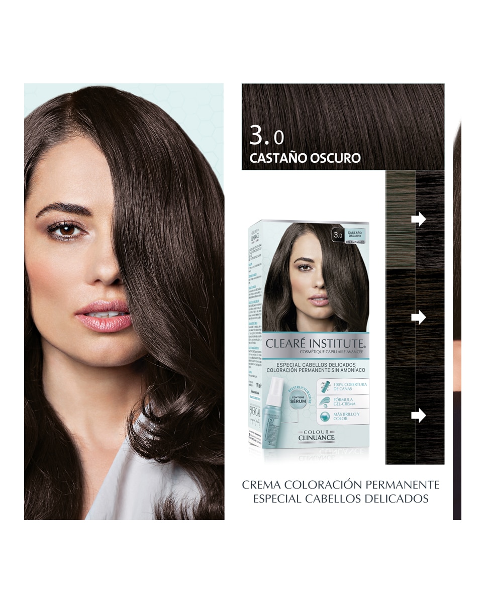 Imagen 4 de Coloración Permanente Colour Clinuance Cabellos Delicados Clearé Institute - 3.0 Castaño Oscuro 3.0 Castaño Oscuro