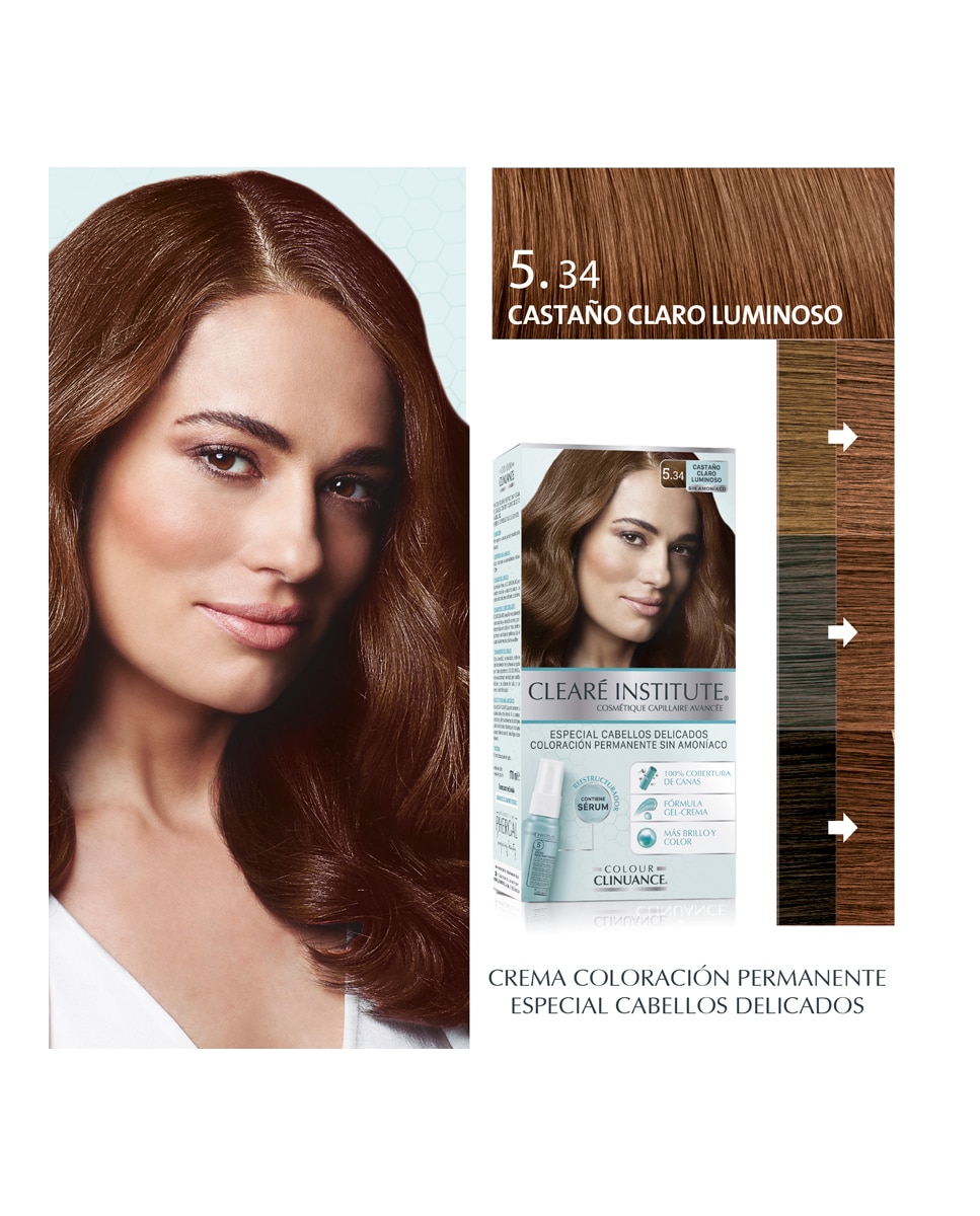 Coloración Permanente Colour Clinuance Cabellos Delicados Clearé Institute - 5.34 Castaño Claro Luminoso 5.34 Castaño Claro Luminoso-4