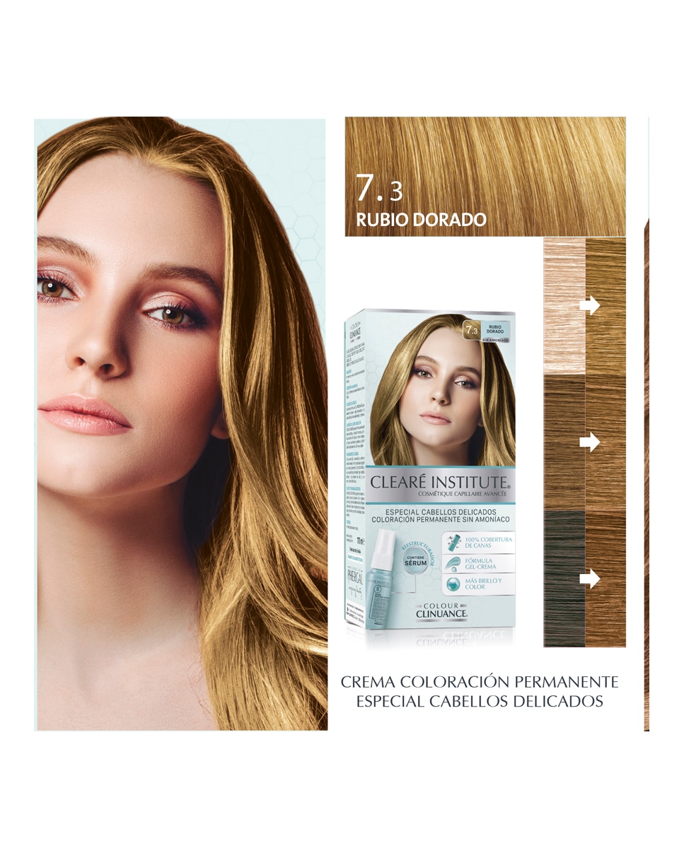 Coloración Permanente Colour Clinuance Cabellos Delicados Clearé Institute - 7.3 Rubio Dorado 7.3 Rubio Dorado-4