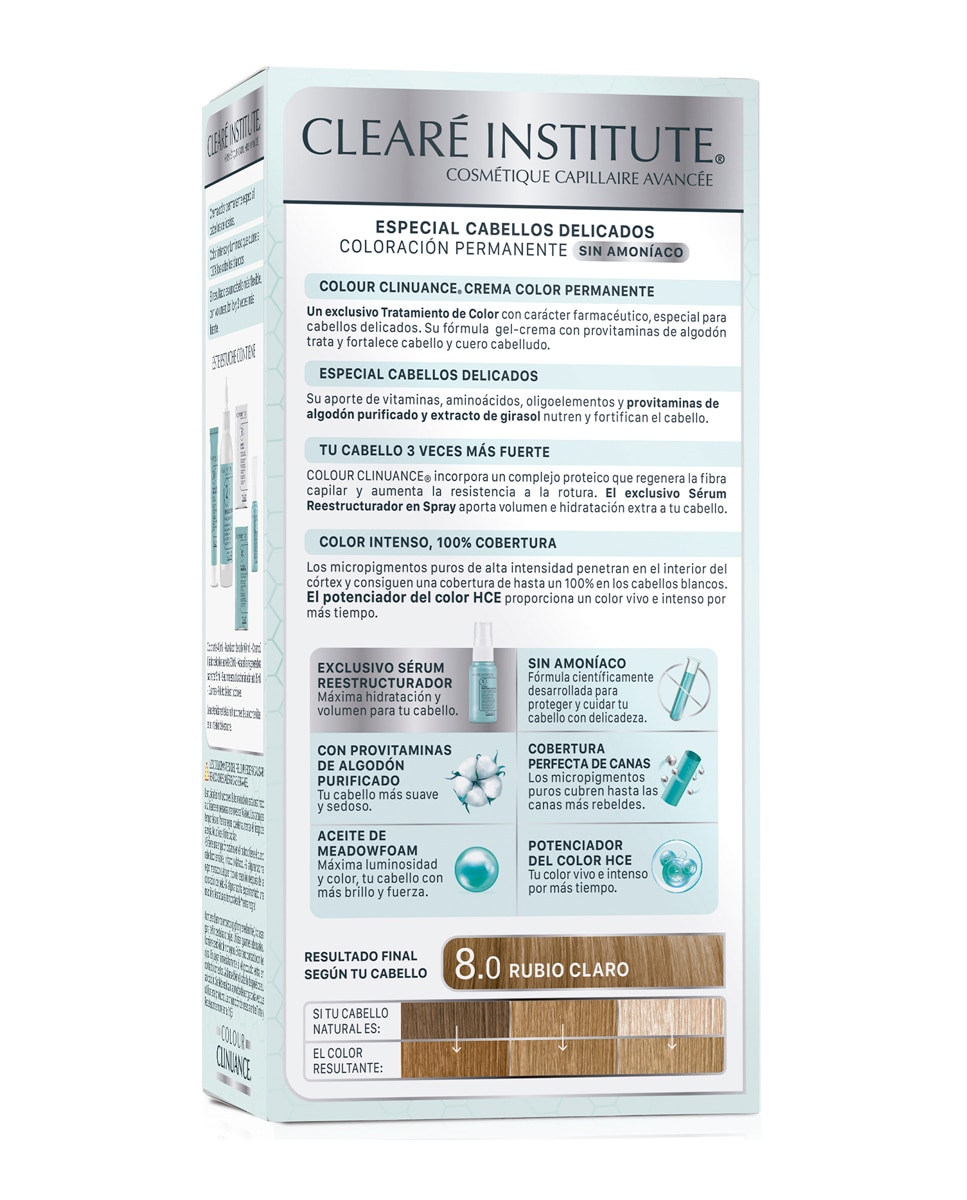 Coloración Permanente Colour Clinuance Cabellos Delicados Clearé Institute - 8.0 Rubio Claro 8.0 Rubio Claro-2