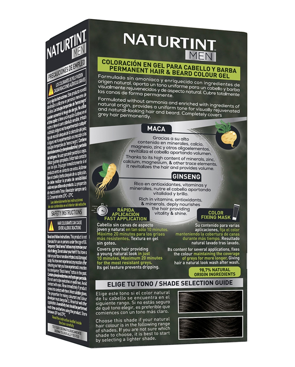 Imagen 2 de Tinte coloración permanente hombre para Cabello y Barba sin amoníaco Naturtint Men - 4N - Castaño Natural 4N - Castaño Natural