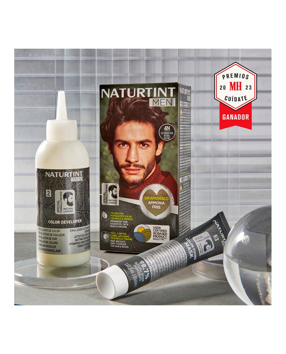 Imagen 8 de Tinte coloración permanente hombre para Cabello y Barba sin amoníaco Naturtint Men - 4N - Castaño Natural 4N - Castaño Natural