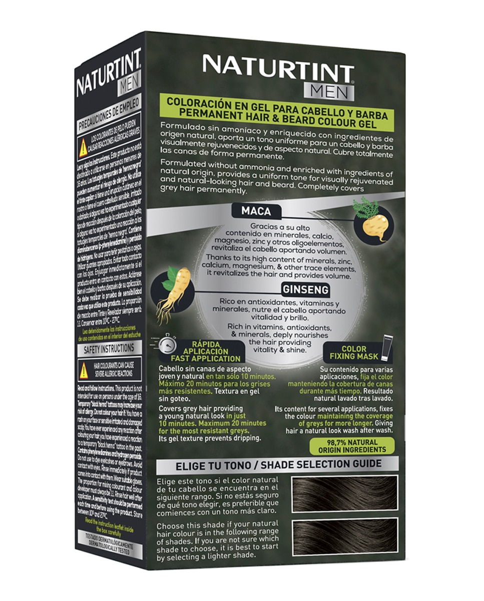 Imagen 2 de Tinte coloración permanente hombre para Cabello y Barba sin amoníaco Naturtint Men - 5N - Castaño Claro 5N - Castaño Claro