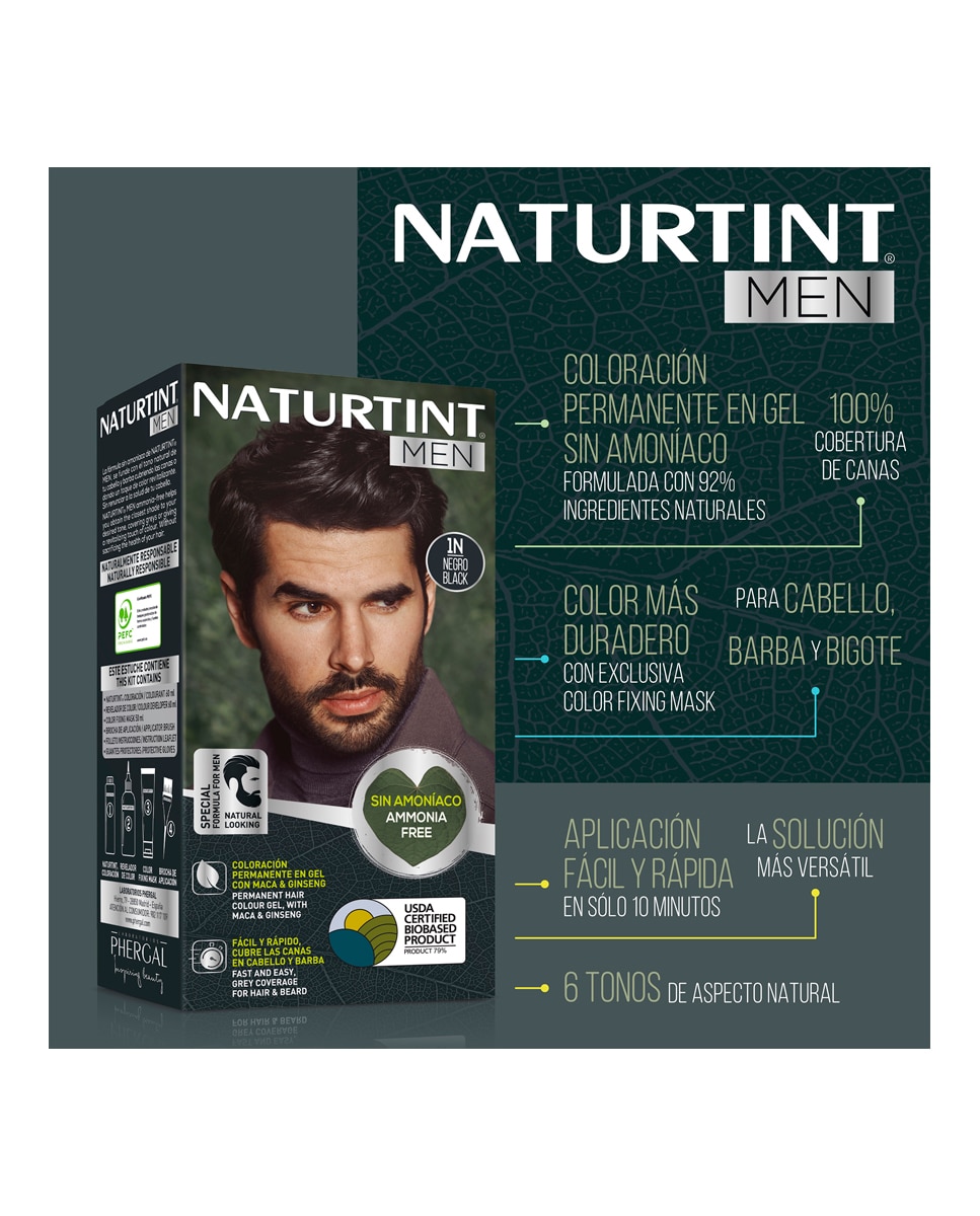 Imagen 4 de Tinte coloración permanente hombre para Cabello y Barba sin amoníaco Naturtint Men - 5N - Castaño Claro 5N - Castaño Claro