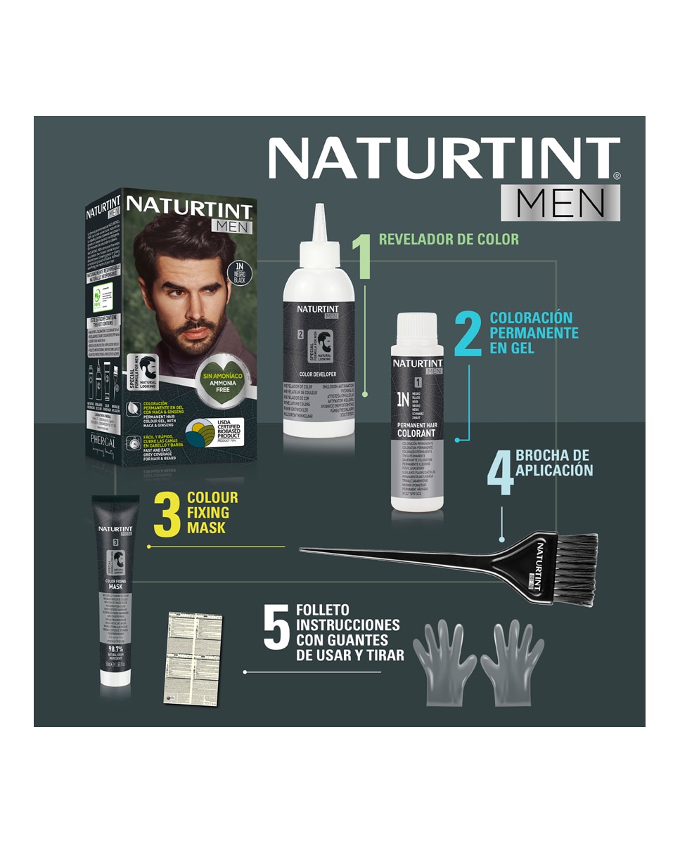 Imagen 6 de Tinte coloración permanente hombre para Cabello y Barba sin amoníaco Naturtint Men - 6N - Rubio Oscuro 6N - Rubio Oscuro