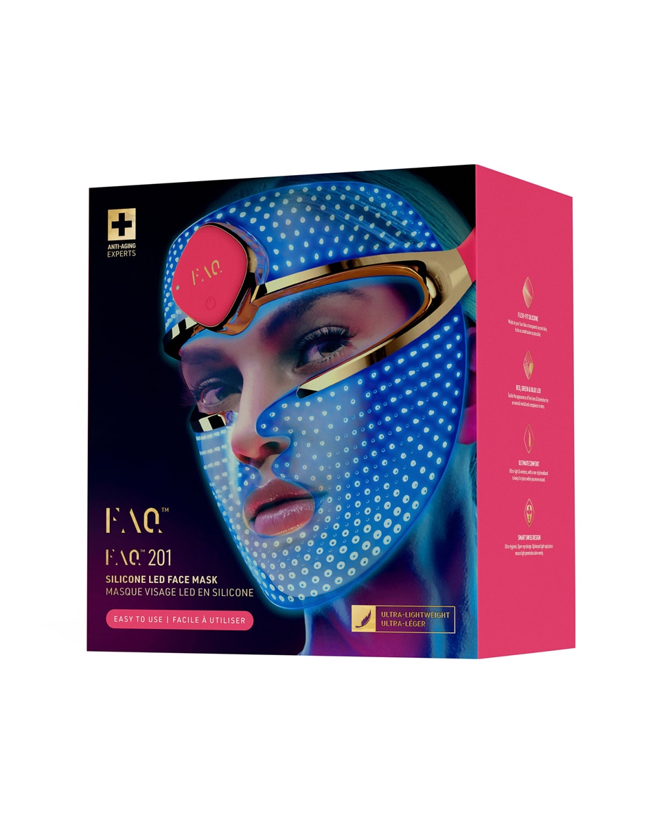 FAQ - Mascarilla facial FAQ™ 201, tratamiento antienvejecimiento, con silicona pura y LED RGB.