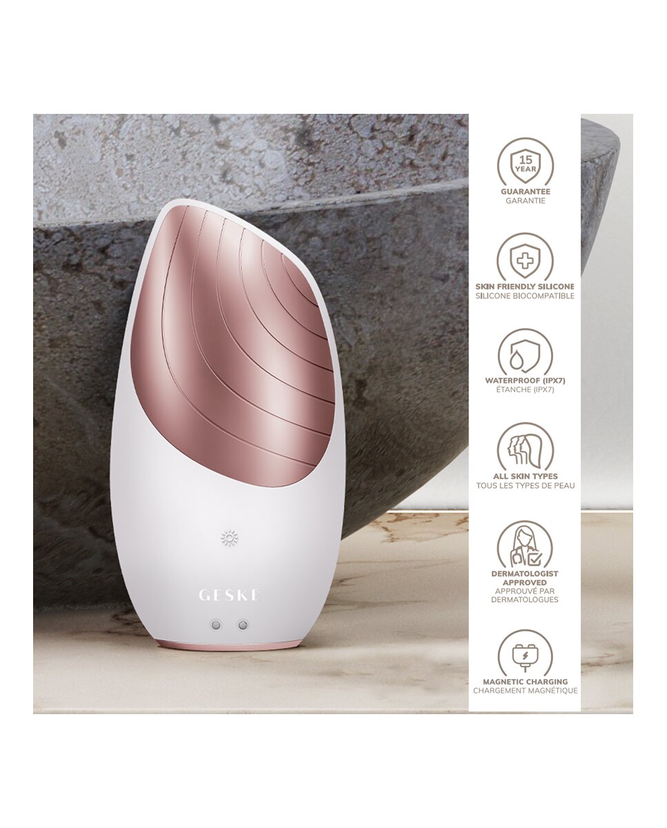 Dispositivo Facial Sonic Thermo Brush 6 in 1 White Rose Gold Geske 4