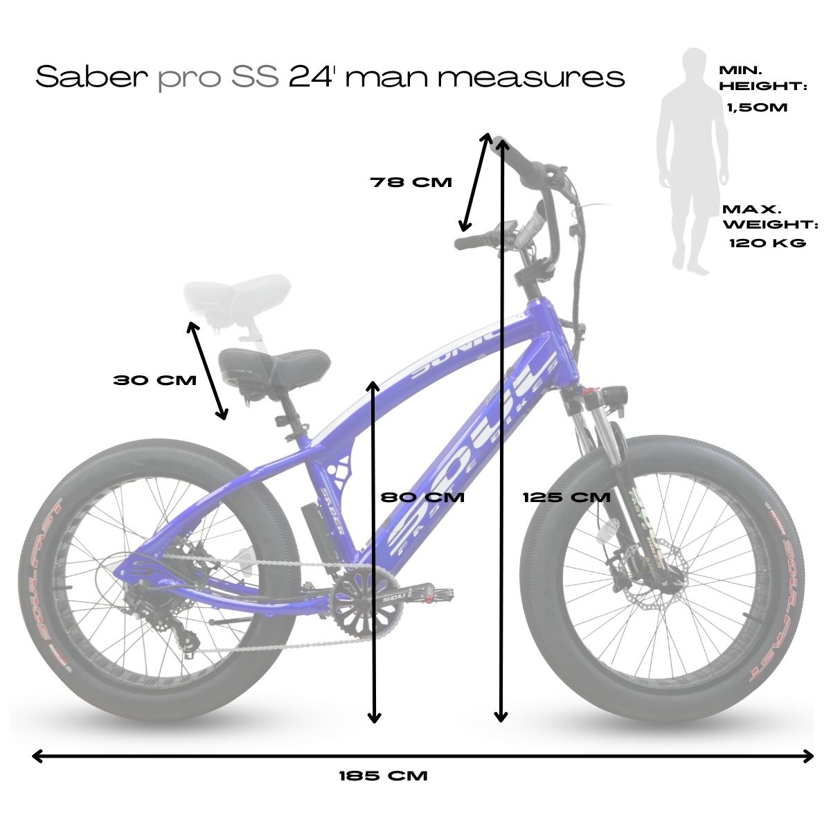 Bicicleta eléctrica de hombre SABER Pro 24' Soul - Azul marino / Blanco Azul marino / Blanco-7