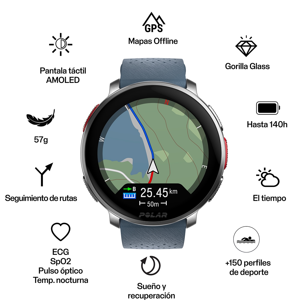 Reloj smartwatch Vantage V3 Polar Azul / Gris-2