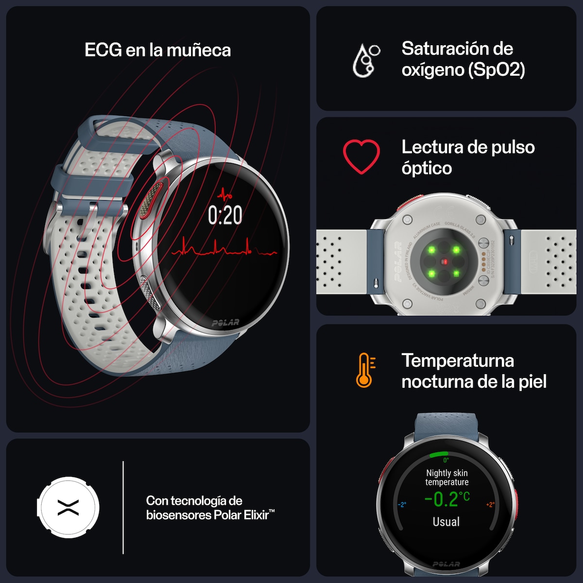 Reloj smartwatch Vantage V3 Polar Azul / Gris-3