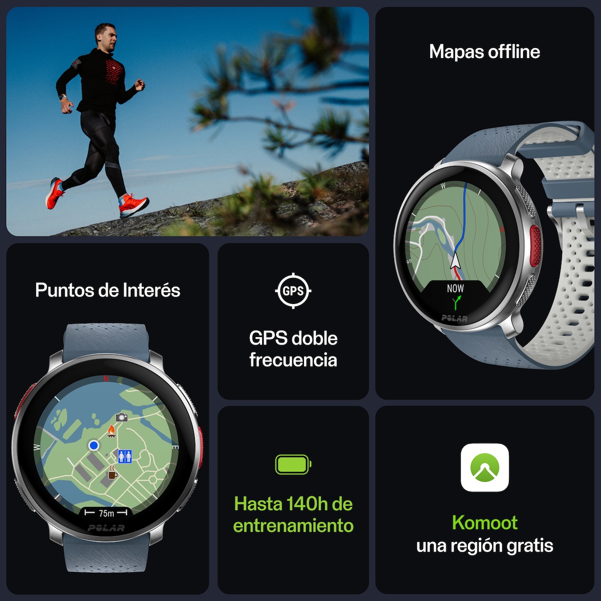 Reloj smartwatch Vantage V3 Polar Azul / Gris-5