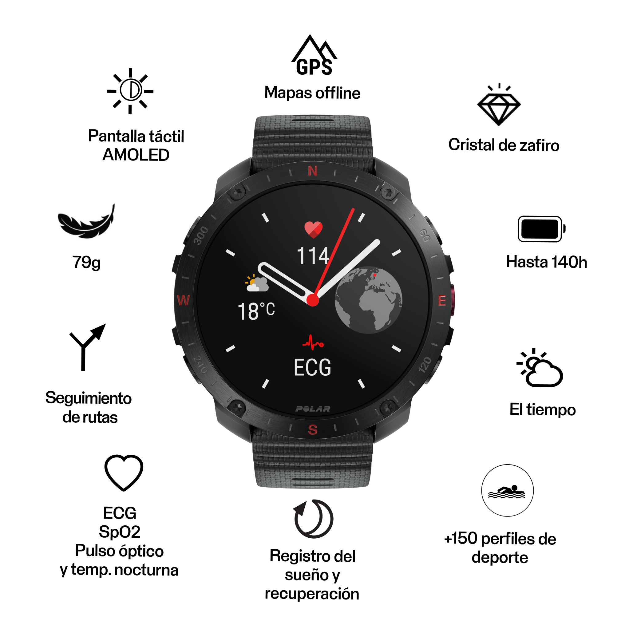 Relógio Smartwatch Polar Grit X2 Pro - Tamanho S-L Preto / Cinzento-2