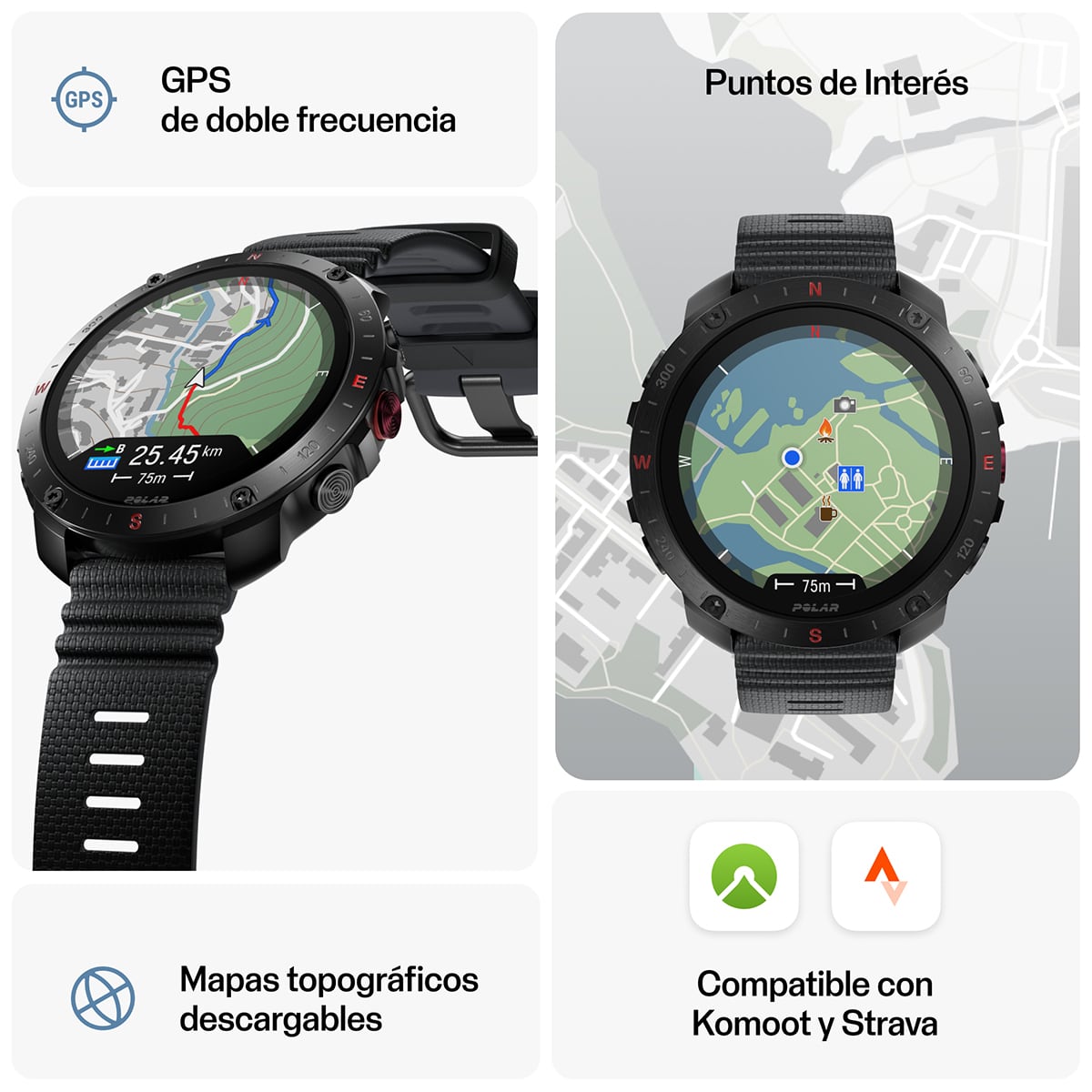 Reloj smartwatch Polar Grit X2 Pro Talla S-L con sensor H10 Polar Negro / Gris-3