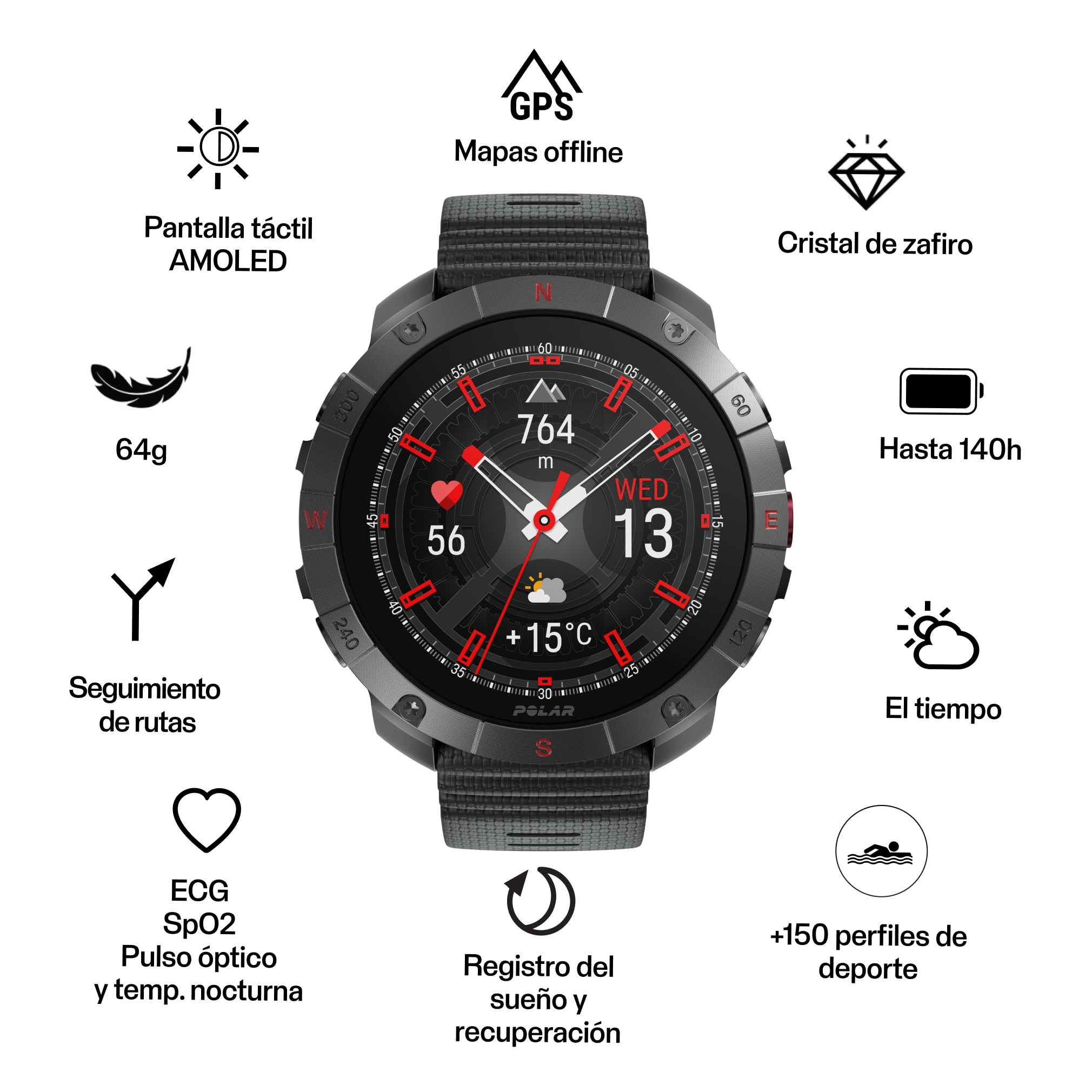 Relógio Smartwatch Polar Grit X2 Pro Titan - Tamanho S-L Castanho / Cinzento-2