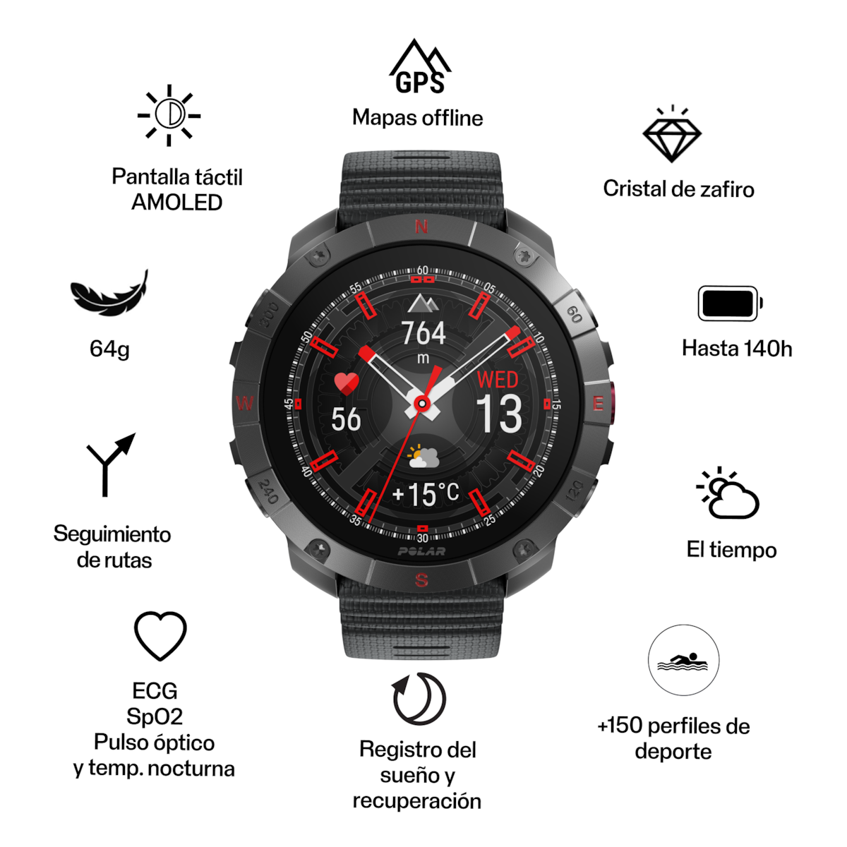 Reloj smartwatch Polar Grit X2 Pro Titan Talla S-L Polar Marrón / Gris-2