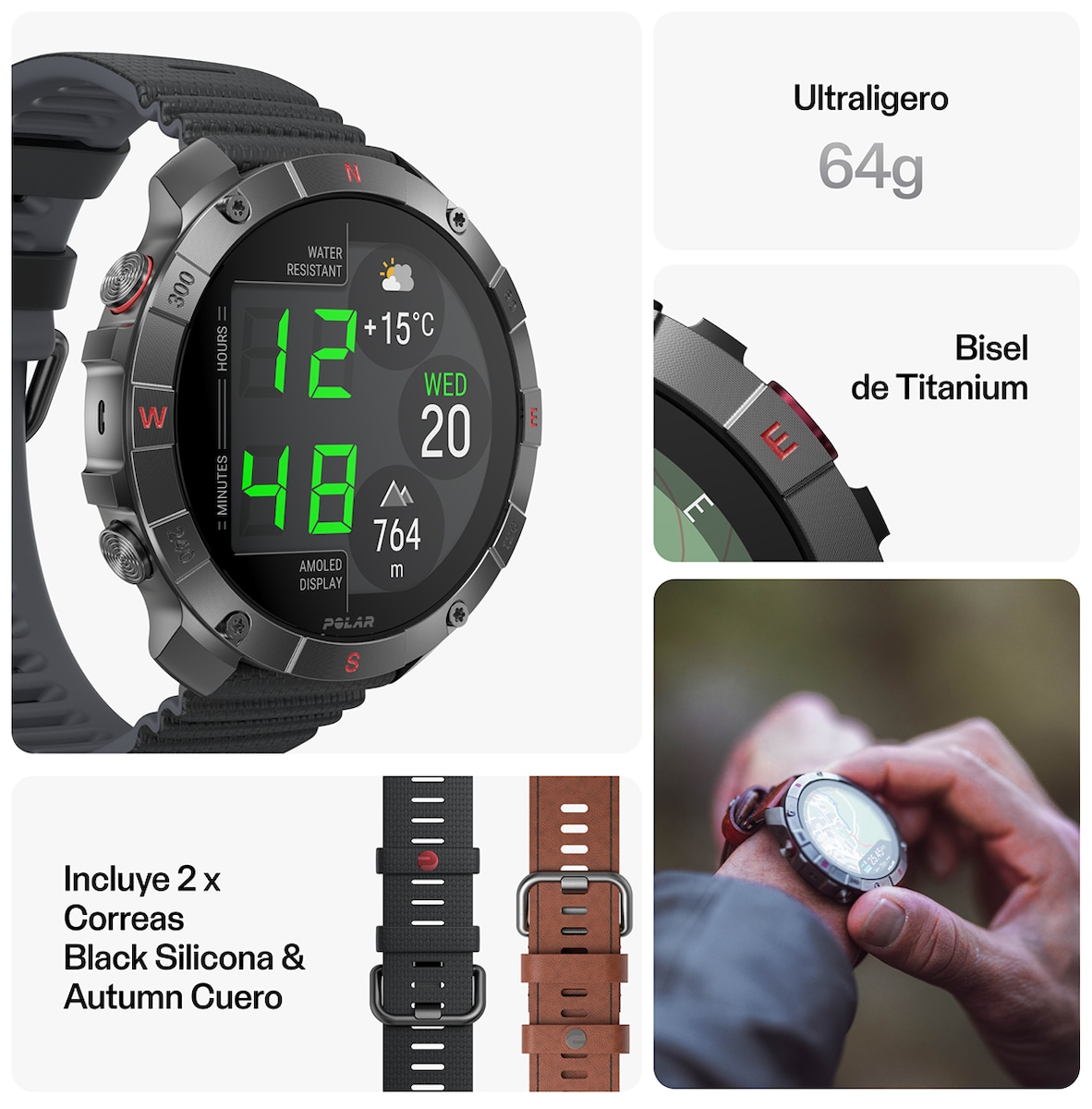 Reloj smartwatch Polar Grit X2 Pro Titan Talla S-L Polar Marrón / Gris-3