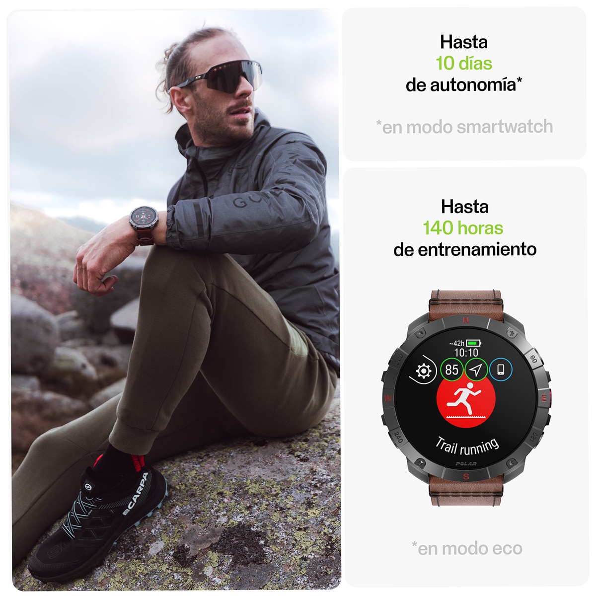 Relógio Smartwatch Polar Grit X2 Pro Titan - Tamanho S-L Castanho / Cinzento-6