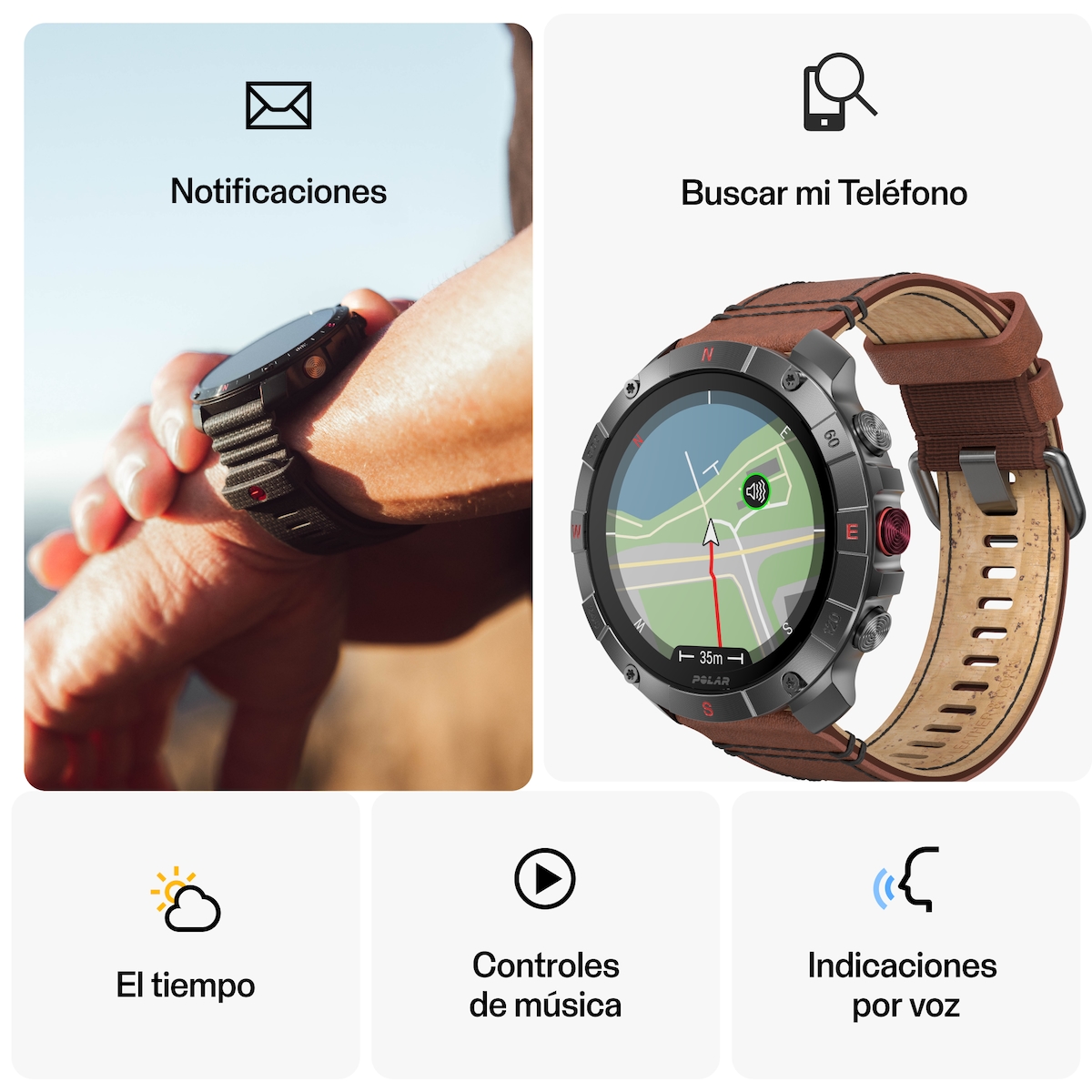 Reloj smartwatch Polar Grit X2 Pro Titan Talla S-L Polar Marrón / Gris-8