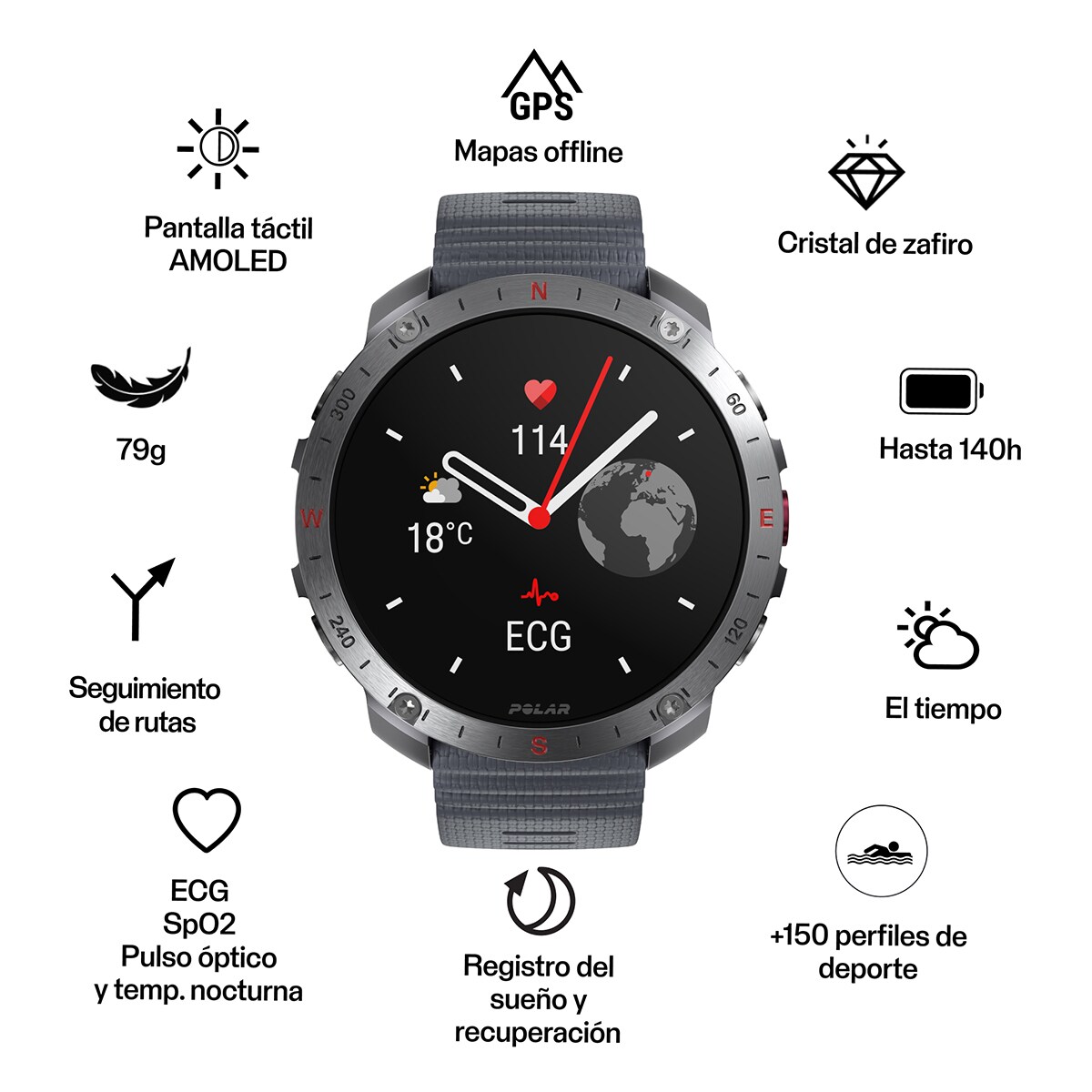 Relógio Smartwatch Polar Grit X2 Pro - Tamanho S-L Cinzento-2