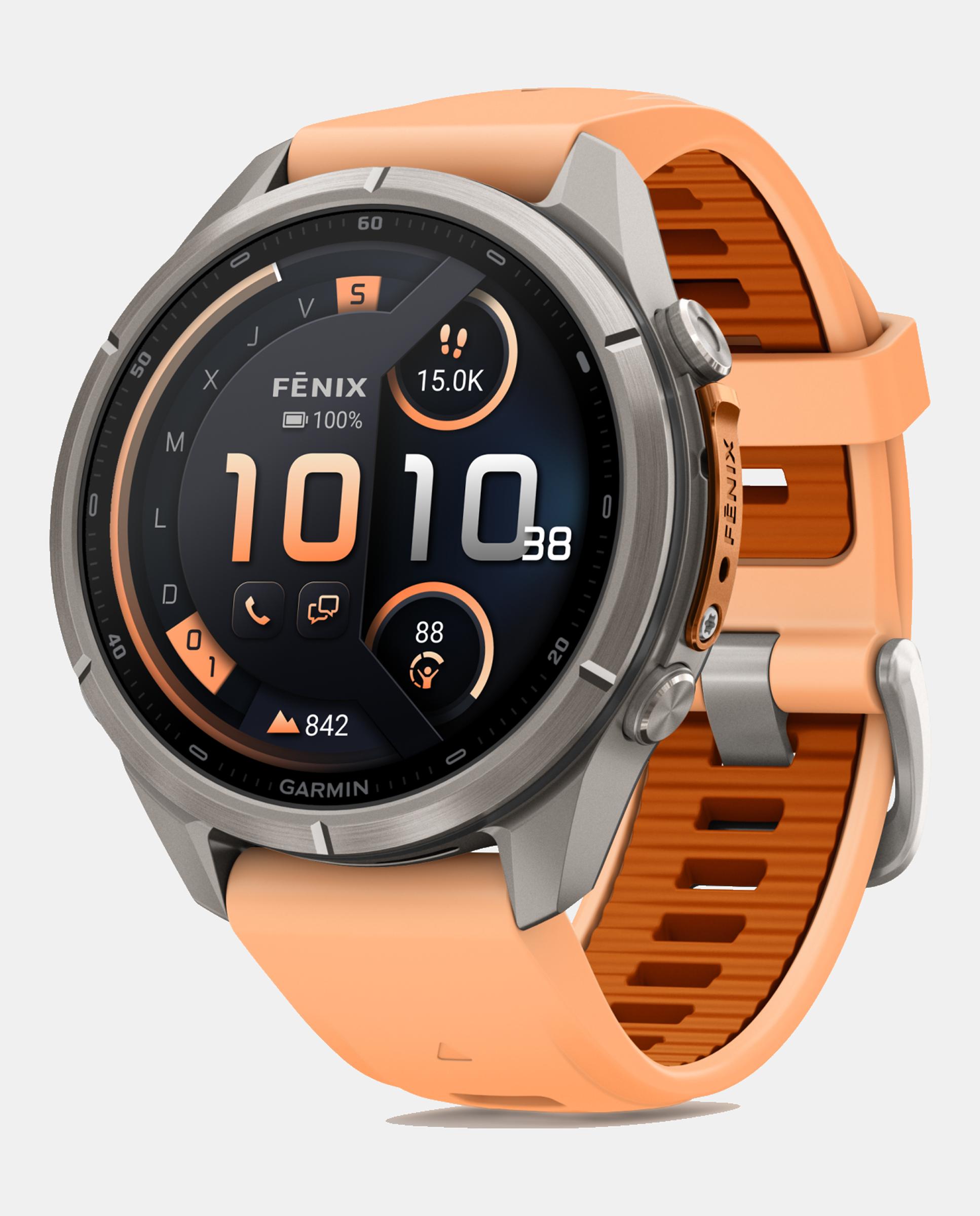 Garmin - Reloj Smartwach Fénix 9 Pro – Inreach, 43 Mm Garmin Caja De Titanio Con Correa De Silicona Salmón.