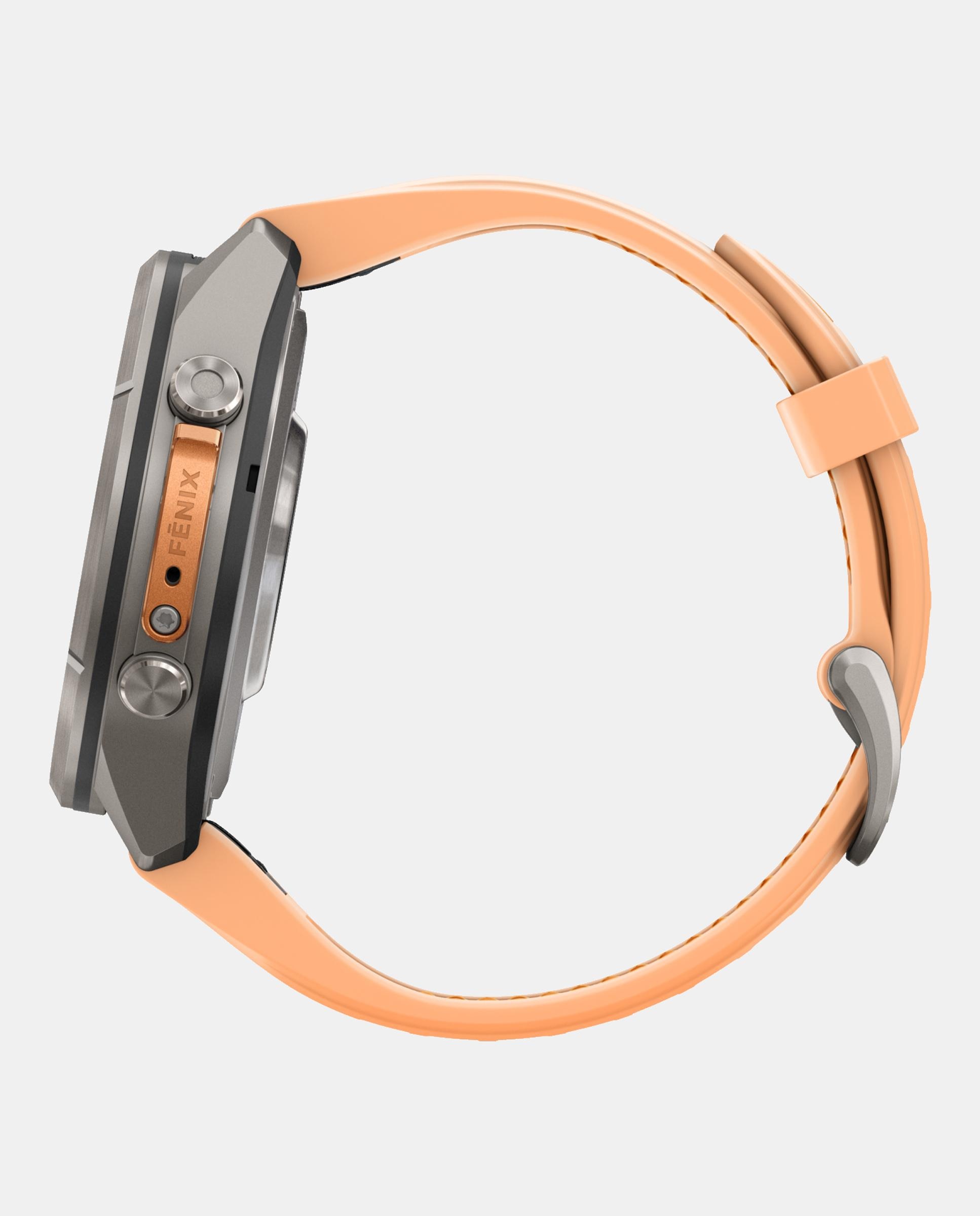 Relógio Smartwach Fénix 9 Pro - Inreach, 43 Mm Caixa de Titânio com Bracelete de Silicone Salmão Preto-4