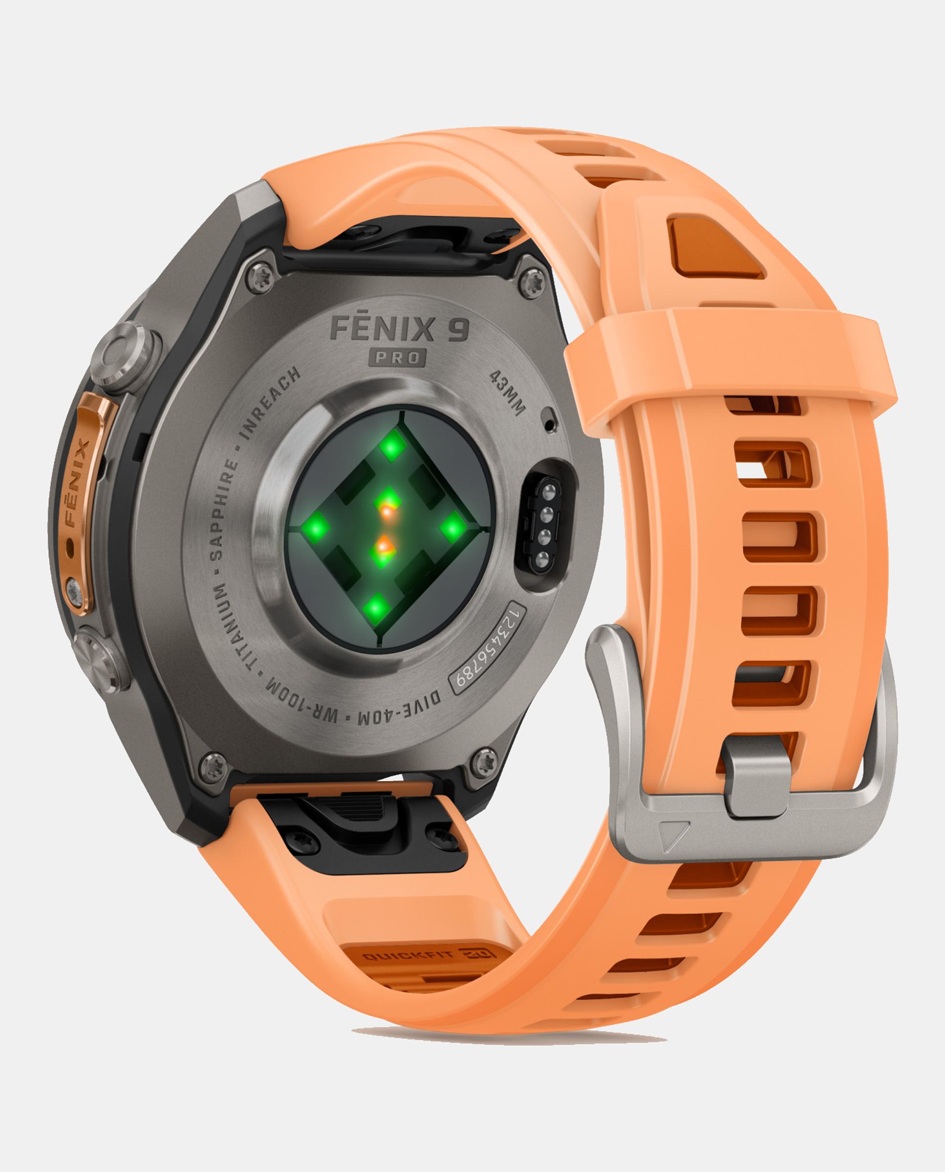 Relógio Smartwach Fénix 9 Pro - Inreach, 43 Mm Caixa de Titânio com Bracelete de Silicone Salmão Preto-5