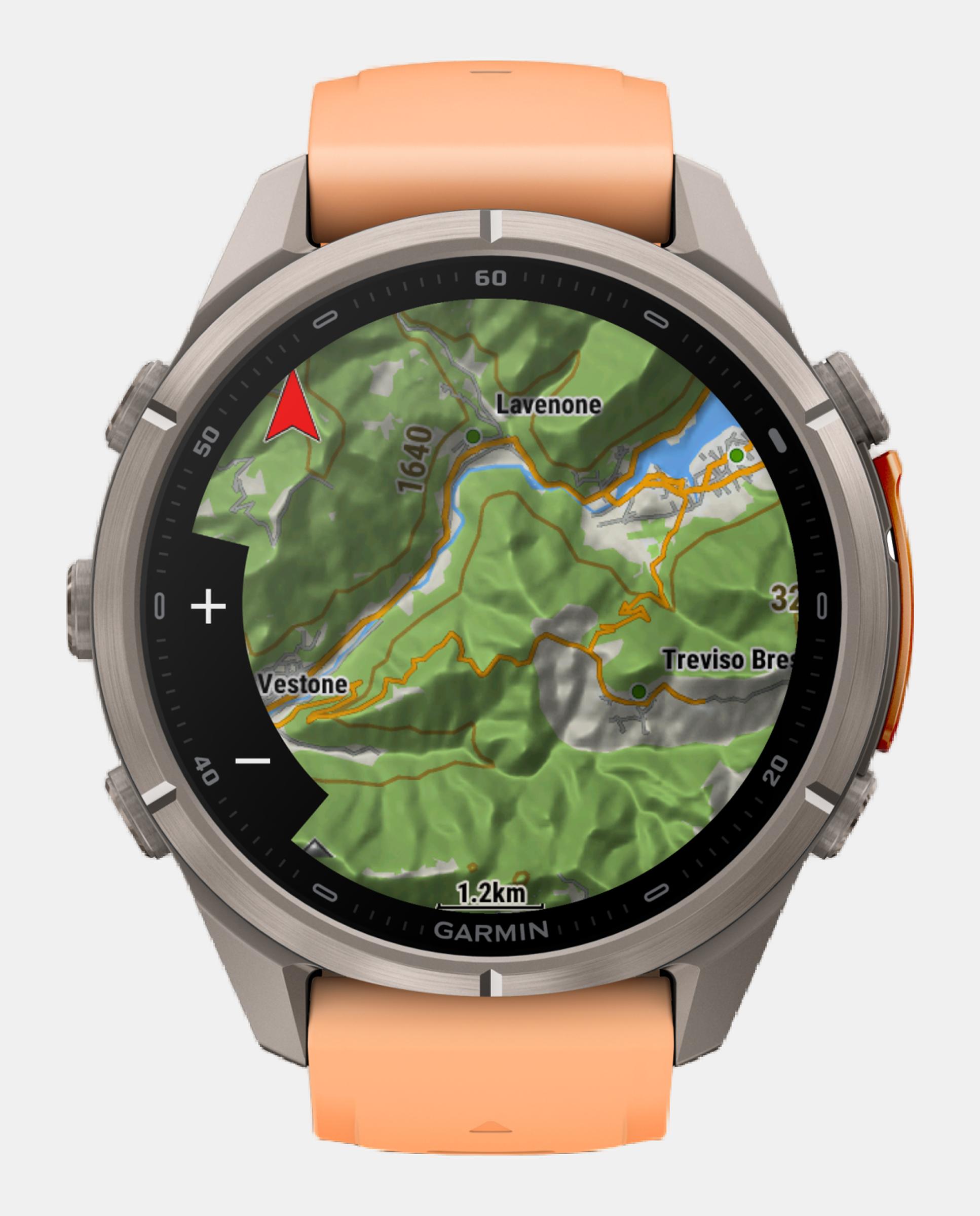 Relógio Smartwach Fénix 9 Pro - Inreach, 43 Mm Caixa de Titânio com Bracelete de Silicone Salmão Preto-7