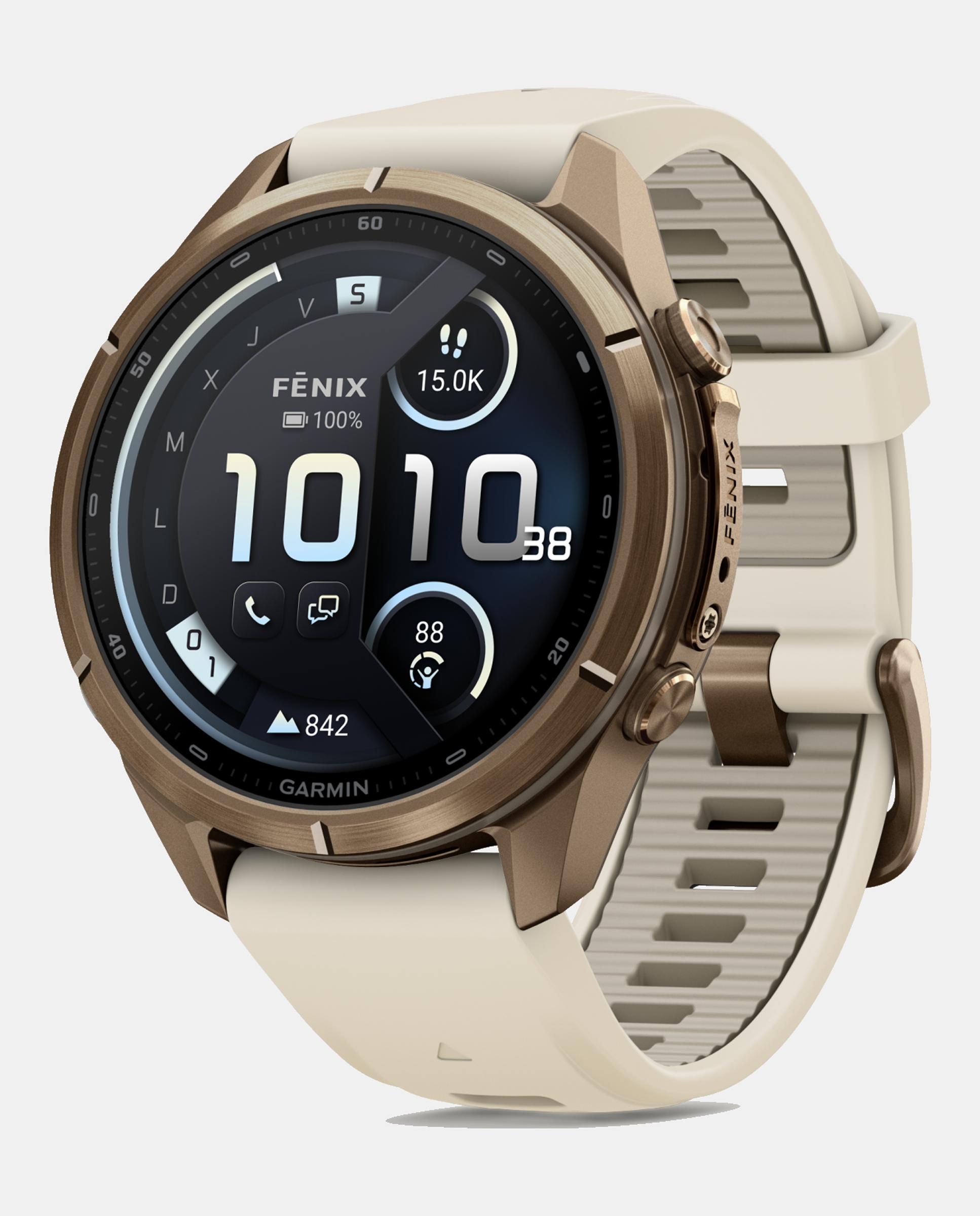 Garmin - Reloj Smartwach Fénix 9 Pro – Inreach, 43 Mm Garmin Caja De Titanio Dorada Con Correa De Silicona Beige.
