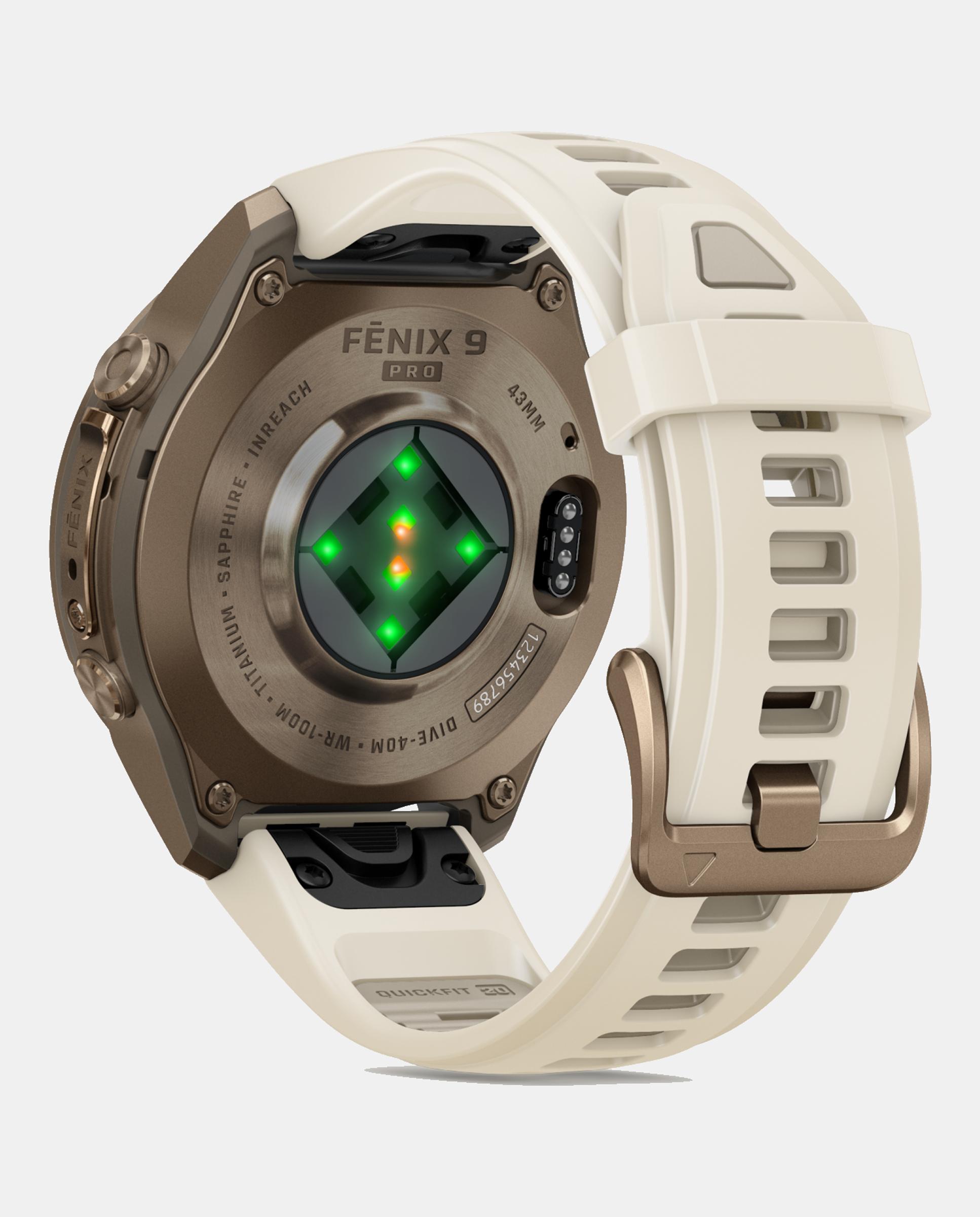 Relógio Smartwach Fénix 9 Pro - Inreach, 43 Mm Caixa de Titânio Dourada com Bracelete de Silicone Bege Bege-2