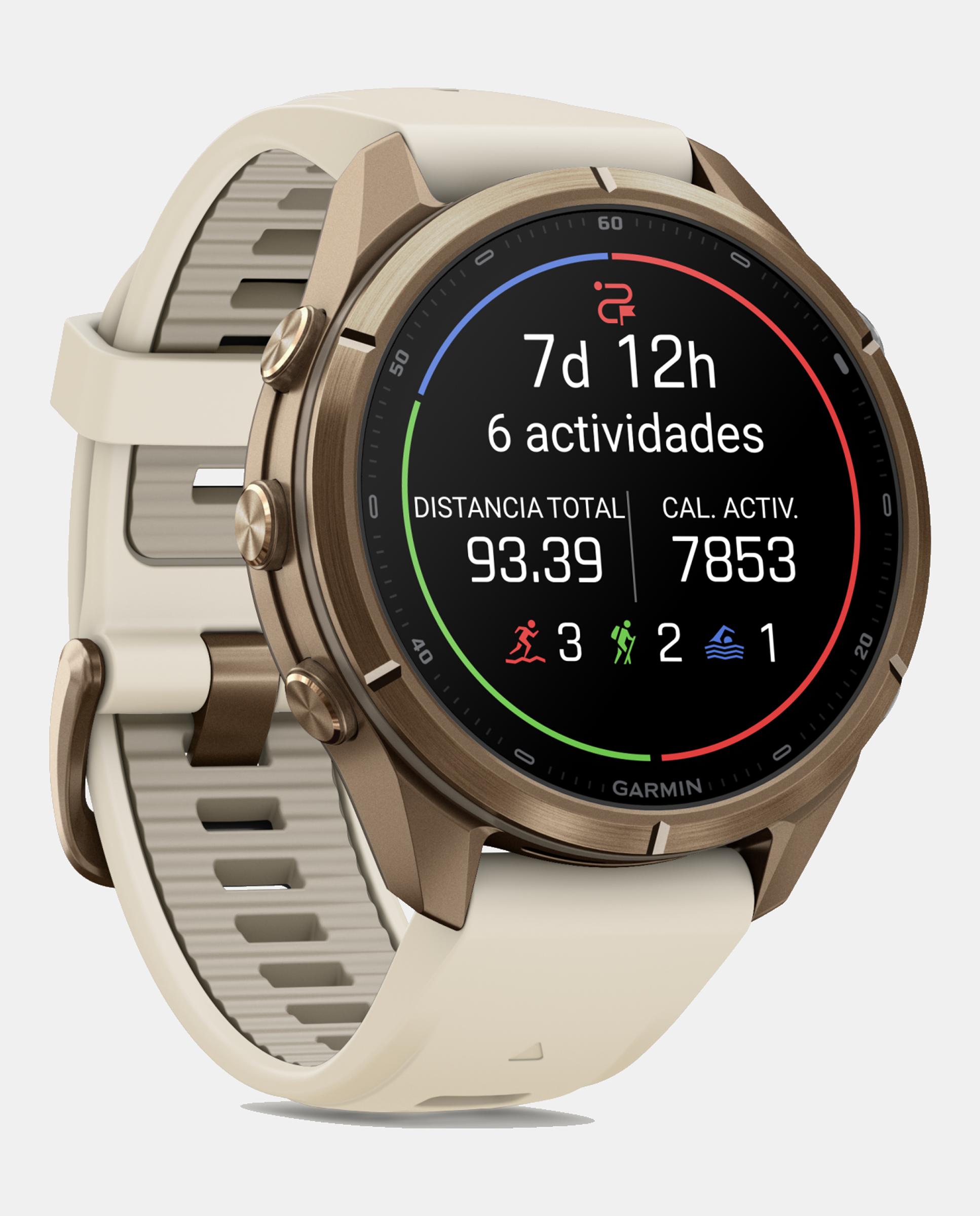 Relógio Smartwach Fénix 9 Pro - Inreach, 43 Mm Caixa de Titânio Dourada com Bracelete de Silicone Bege Bege-3
