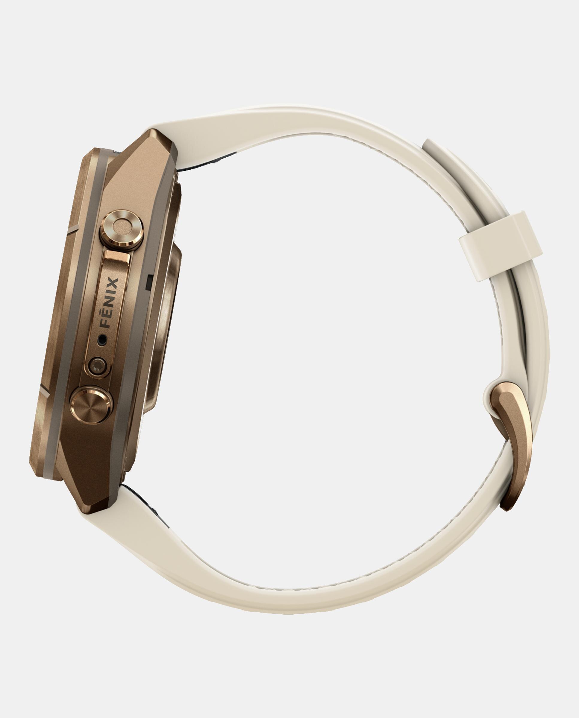 Relógio Smartwach Fénix 9 Pro - Inreach, 43 Mm Caixa de Titânio Dourada com Bracelete de Silicone Bege Bege-4