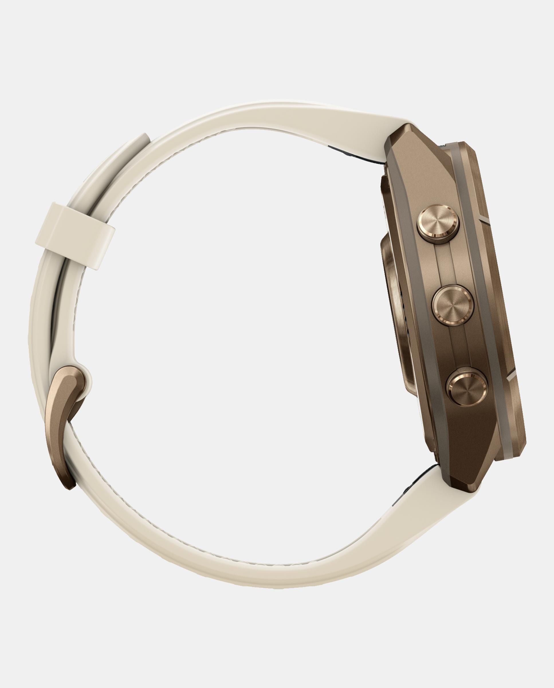 Relógio Smartwach Fénix 9 Pro - Inreach, 43 Mm Caixa de Titânio Dourada com Bracelete de Silicone Bege Bege-5