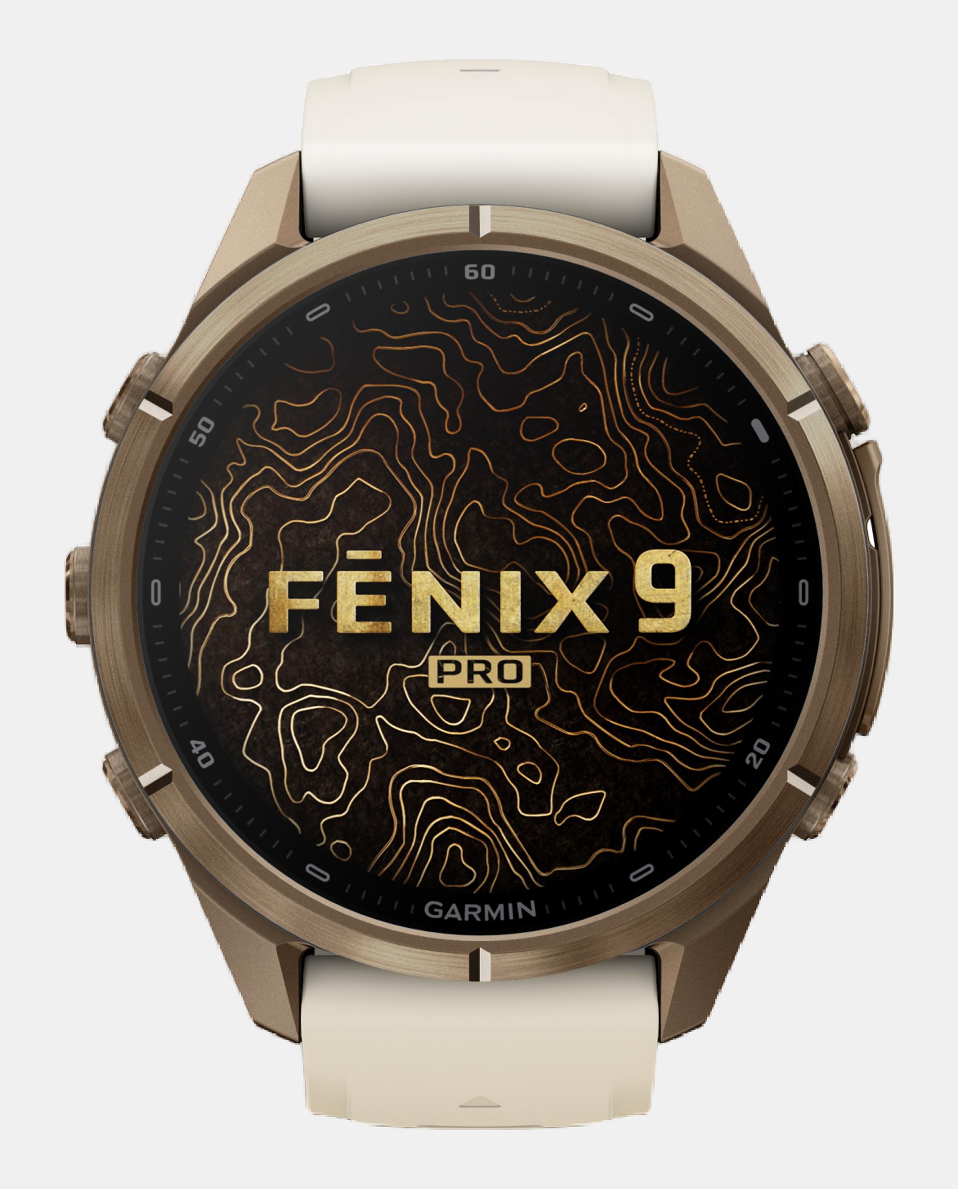Relógio Smartwach Fénix 9 Pro - Inreach, 43 Mm Caixa de Titânio Dourada com Bracelete de Silicone Bege Bege-6