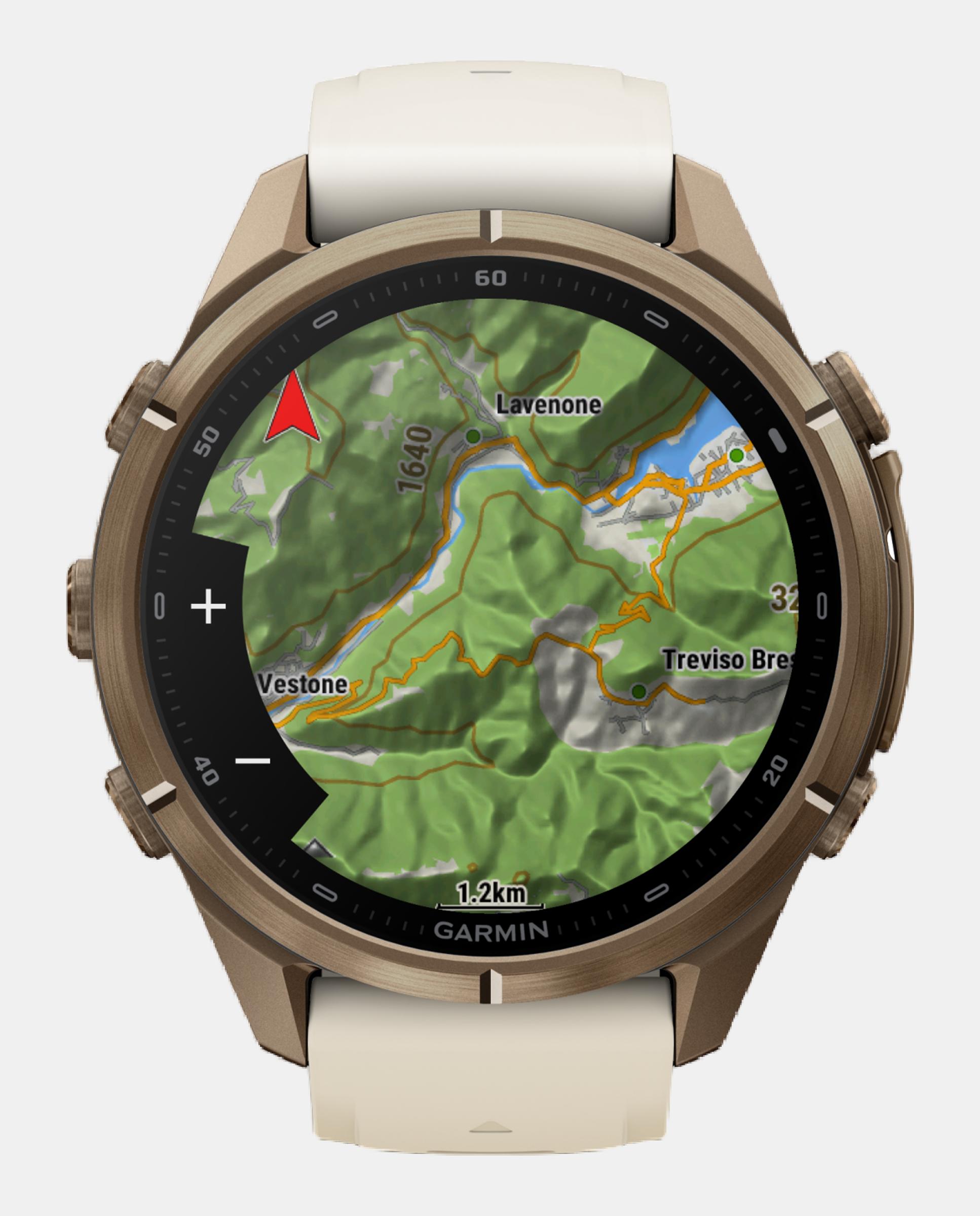 Relógio Smartwach Fénix 9 Pro - Inreach, 43 Mm Caixa de Titânio Dourada com Bracelete de Silicone Bege Bege-8
