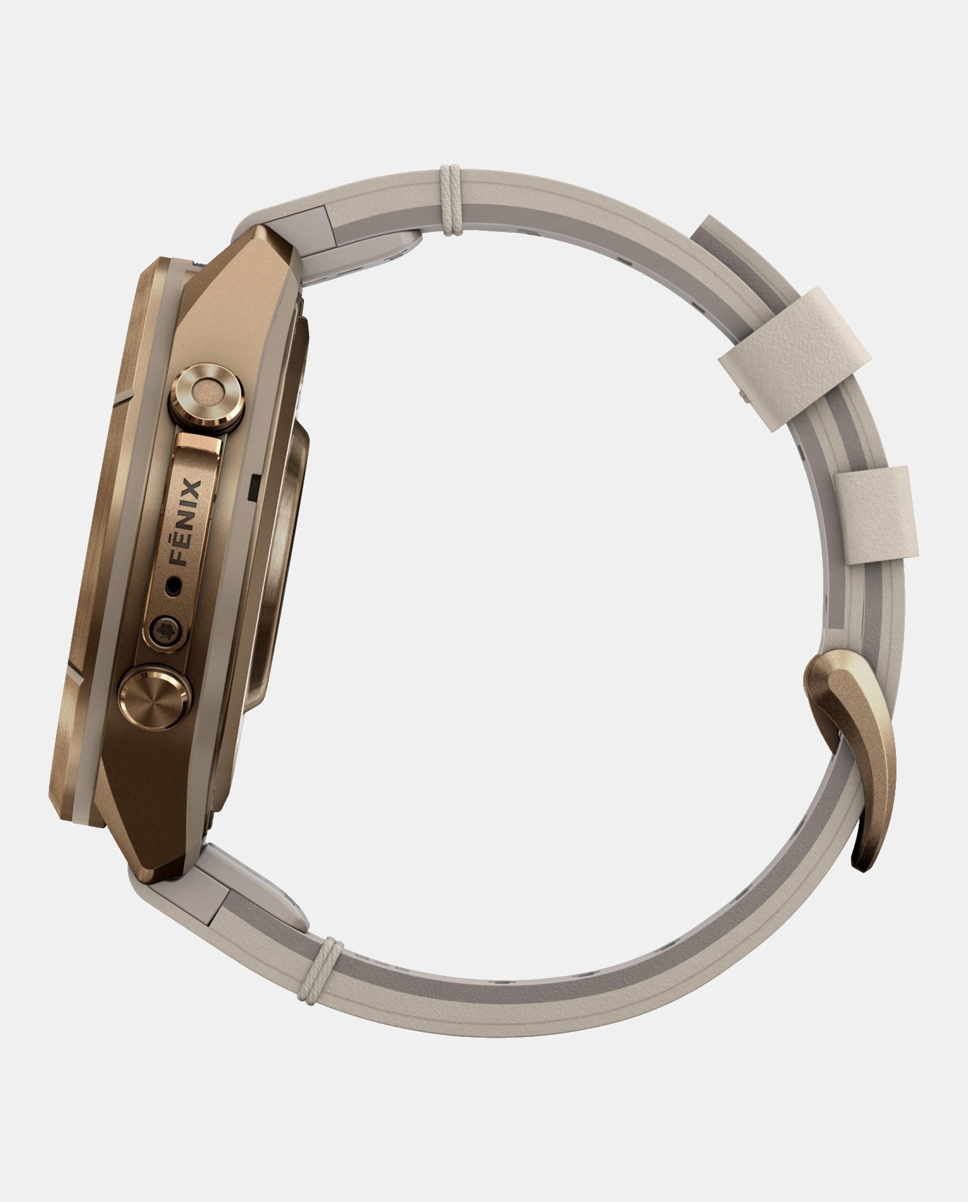 Imagen 4 de Reloj Smartwach Fénix 9 Pro – Inreach, 43 Mm Garmin Caja De Titanio Dorada Con Correa De Cuero Beige + Correa De Silicona Gris - Beige Beige