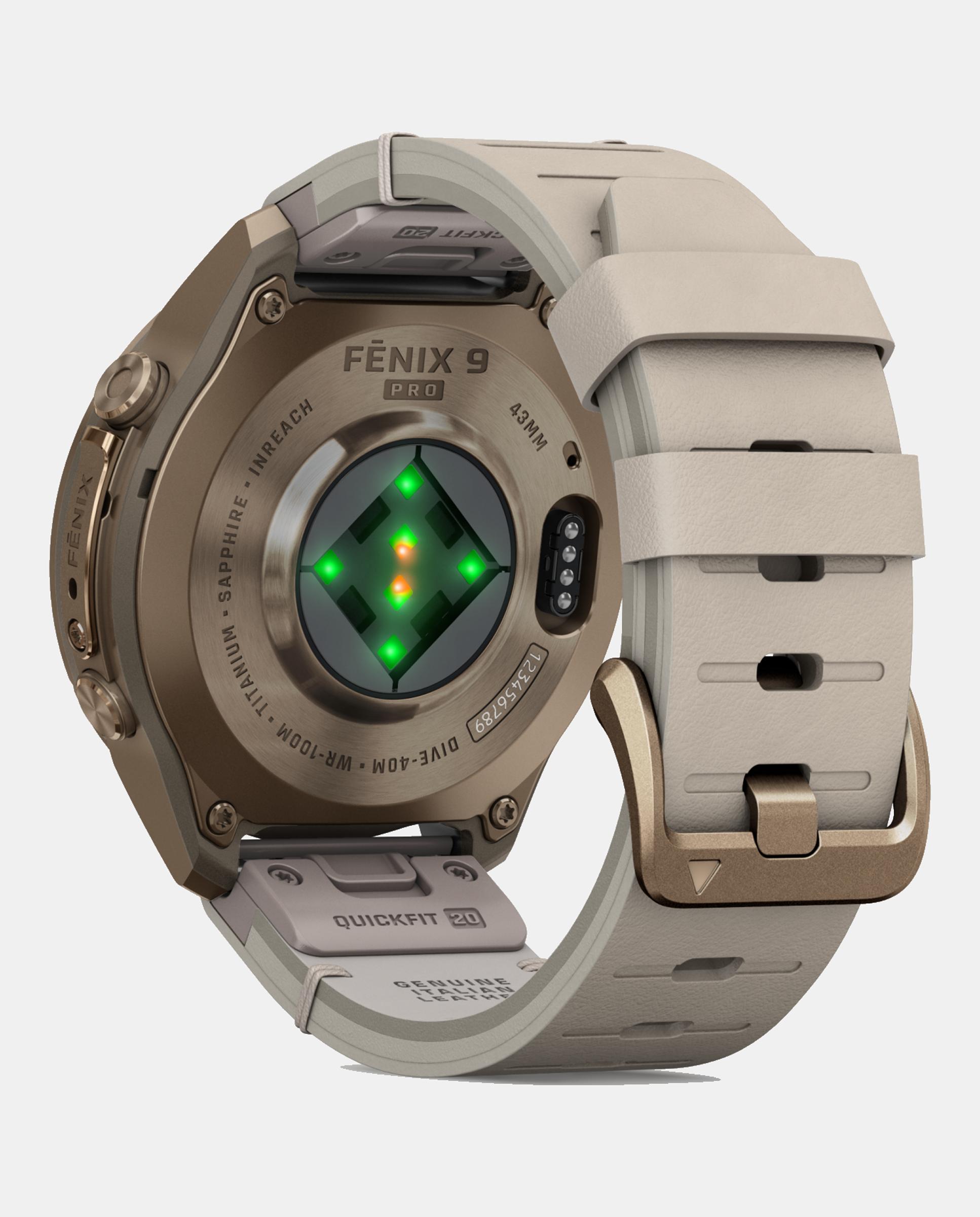 Imagen 5 de Reloj Smartwach Fénix 9 Pro – Inreach, 43 Mm Garmin Caja De Titanio Dorada Con Correa De Cuero Beige + Correa De Silicona Gris - Beige Beige