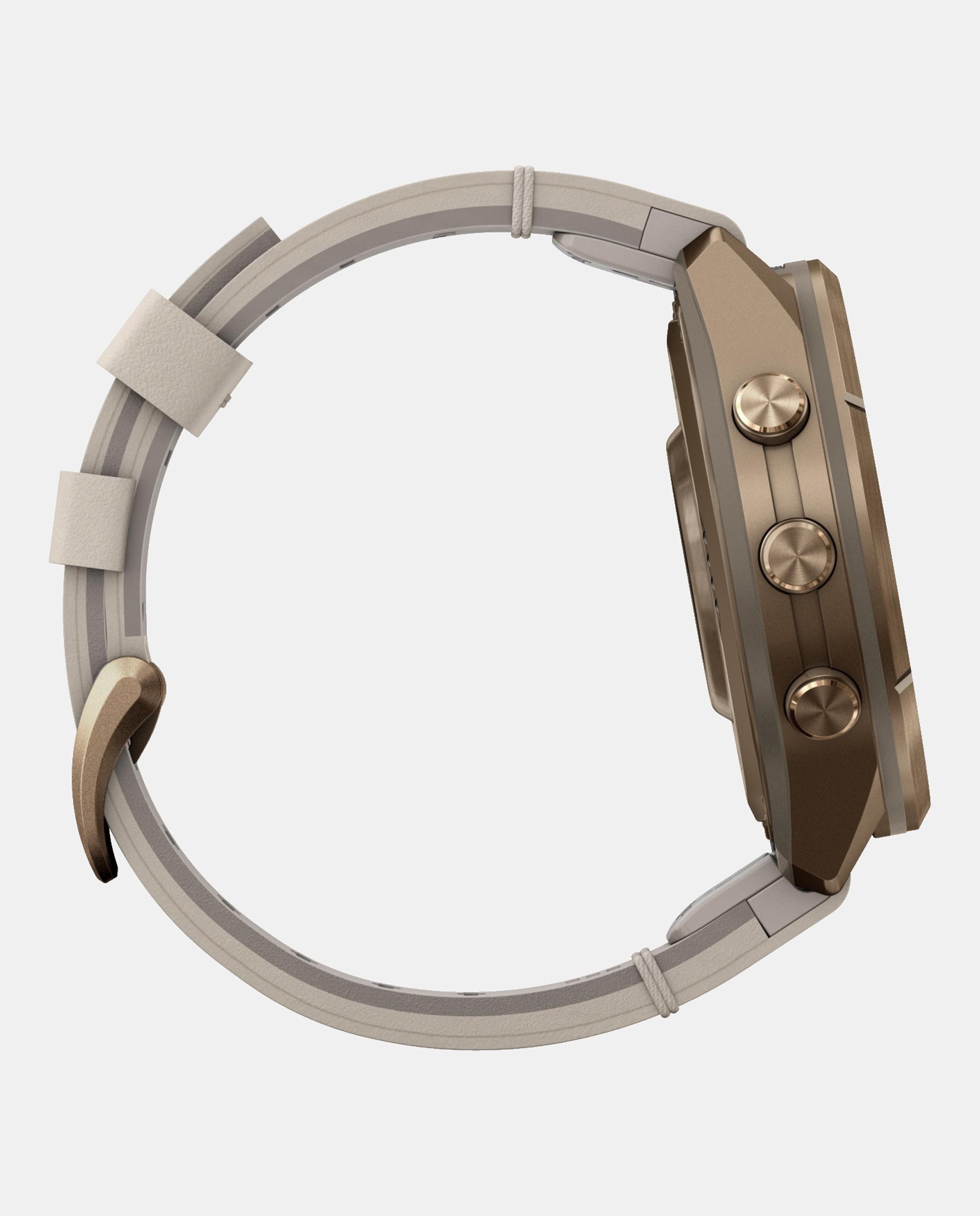 Imagen 6 de Reloj Smartwach Fénix 9 Pro – Inreach, 43 Mm Garmin Caja De Titanio Dorada Con Correa De Cuero Beige + Correa De Silicona Gris - Beige Beige